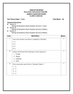 CBSE Class 10 Hindustani Music (Percussion) Sample Paper 2025