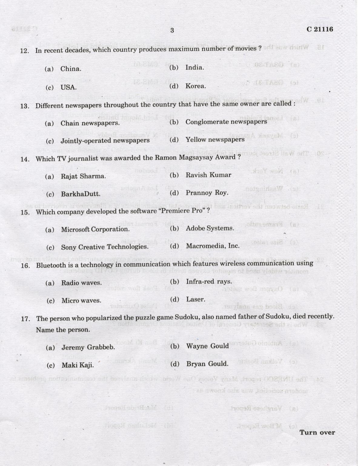 CUCAT 2022 M.A Journalism & Mass Communication Question Paper - Page 3