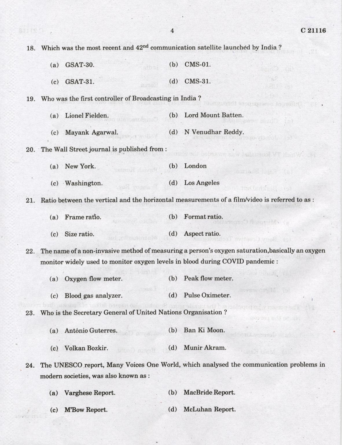 CUCAT 2022 M.A Journalism & Mass Communication Question Paper - Page 4