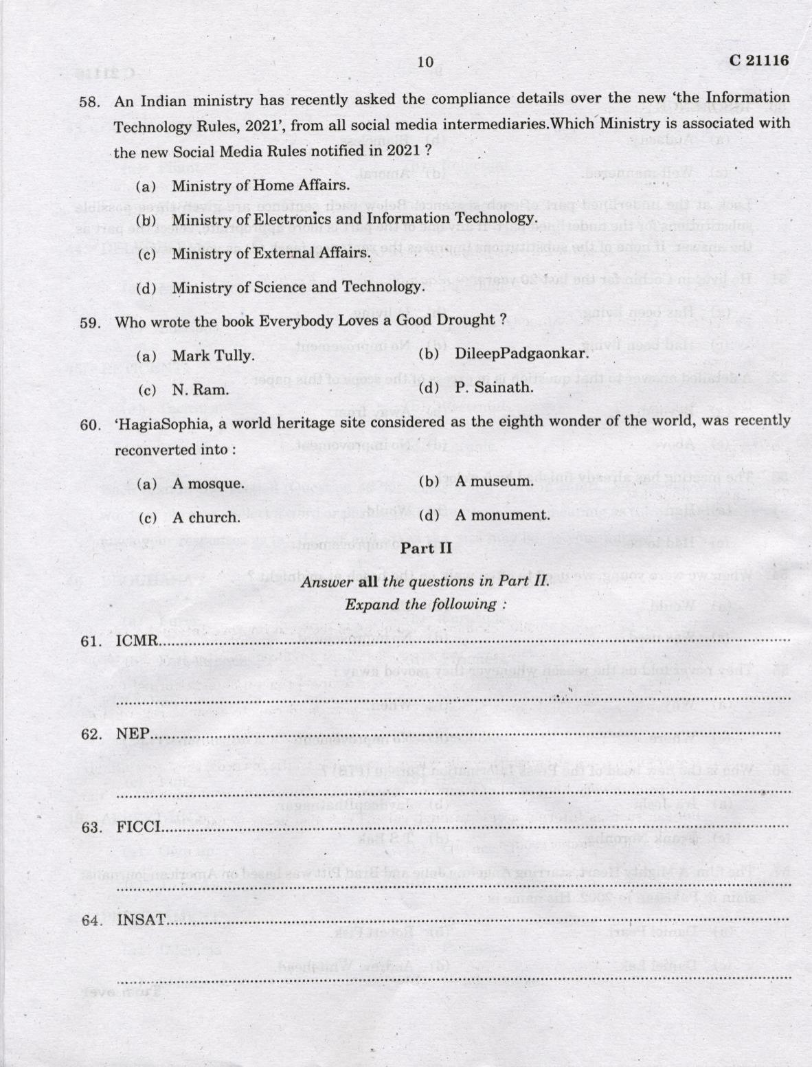 CUCAT 2022 M.A Journalism & Mass Communication Question Paper - Page 10