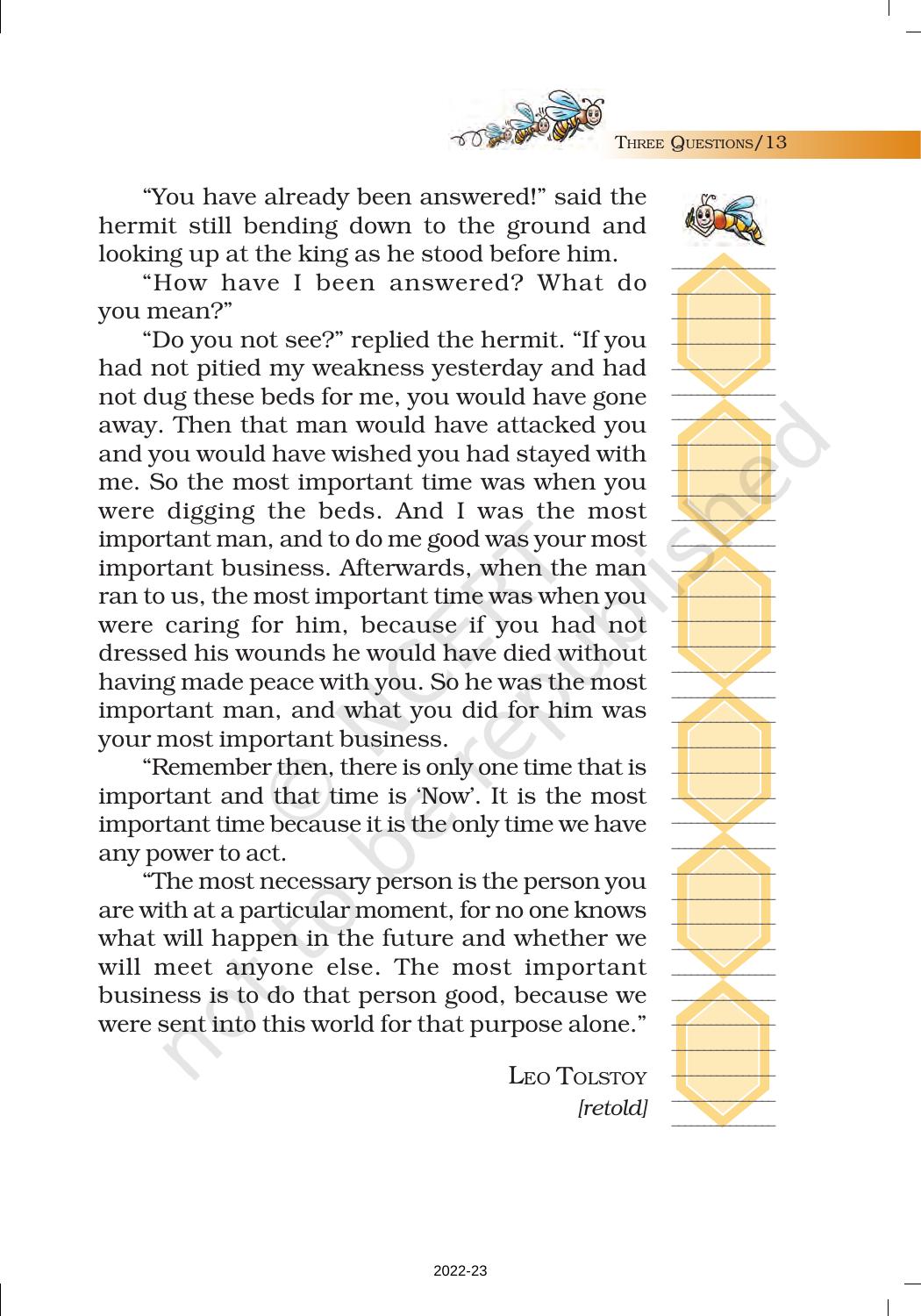 Ncert Book For Class 7 English Honeycomb Chapter 1 Three Questions