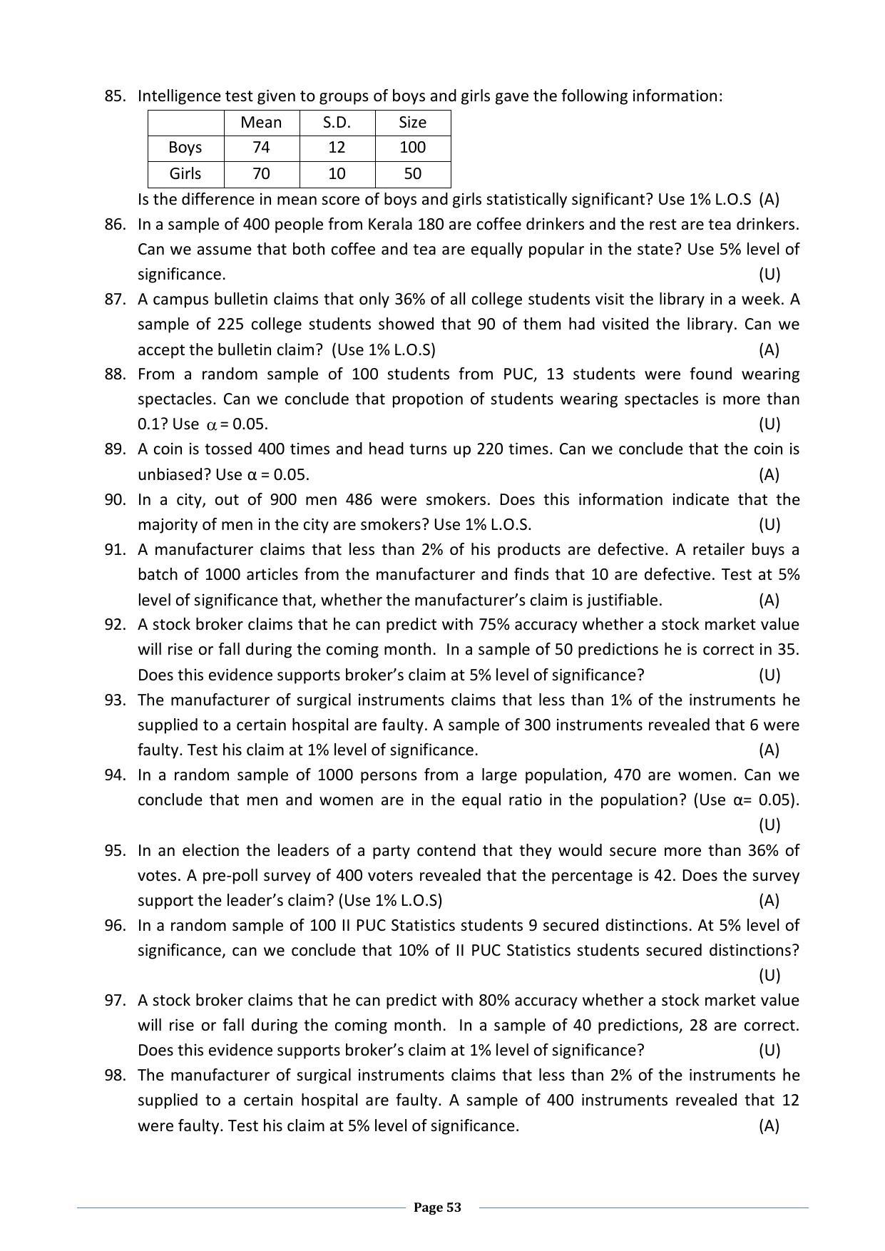 Karnataka 2nd PUC Question Bank for Statistics - Page 53