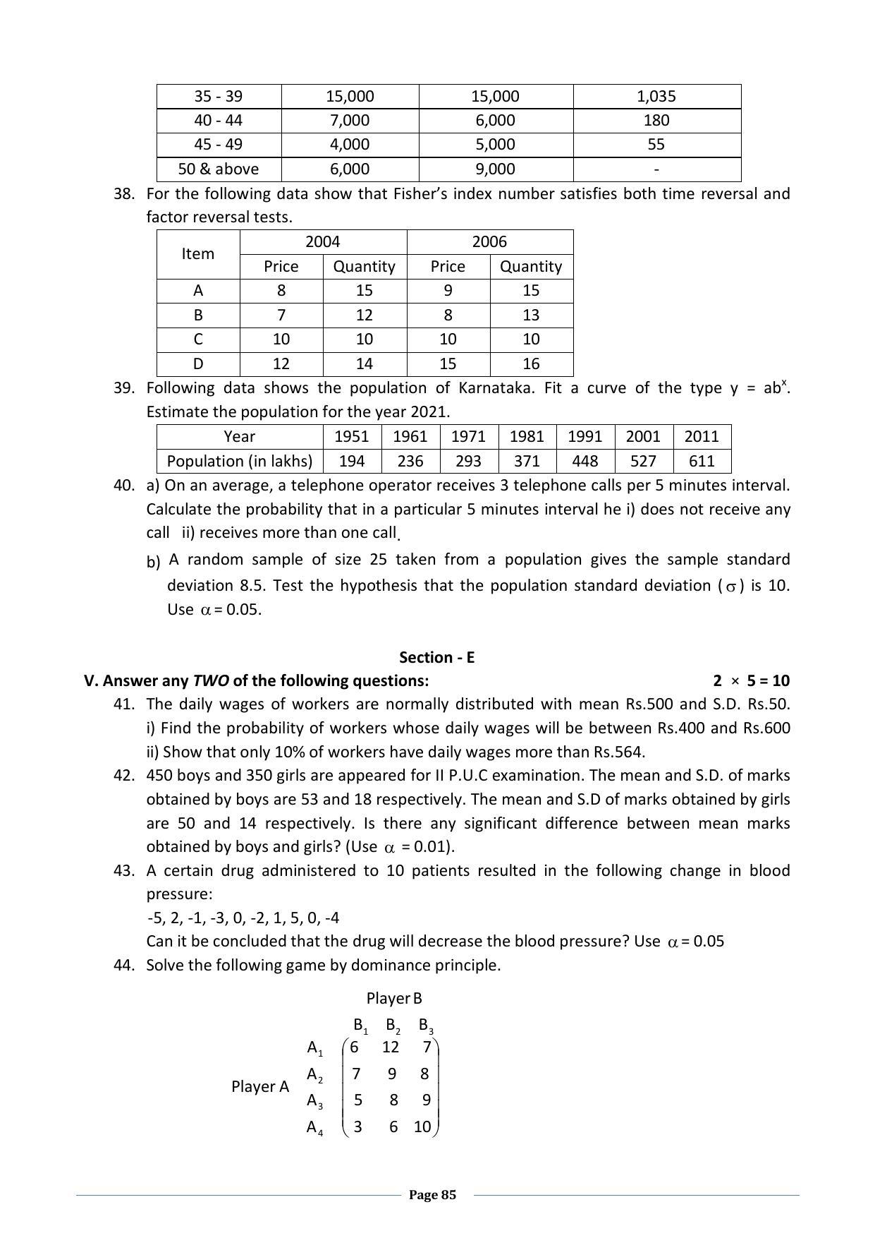 Karnataka 2nd PUC Question Bank for Statistics - Page 85