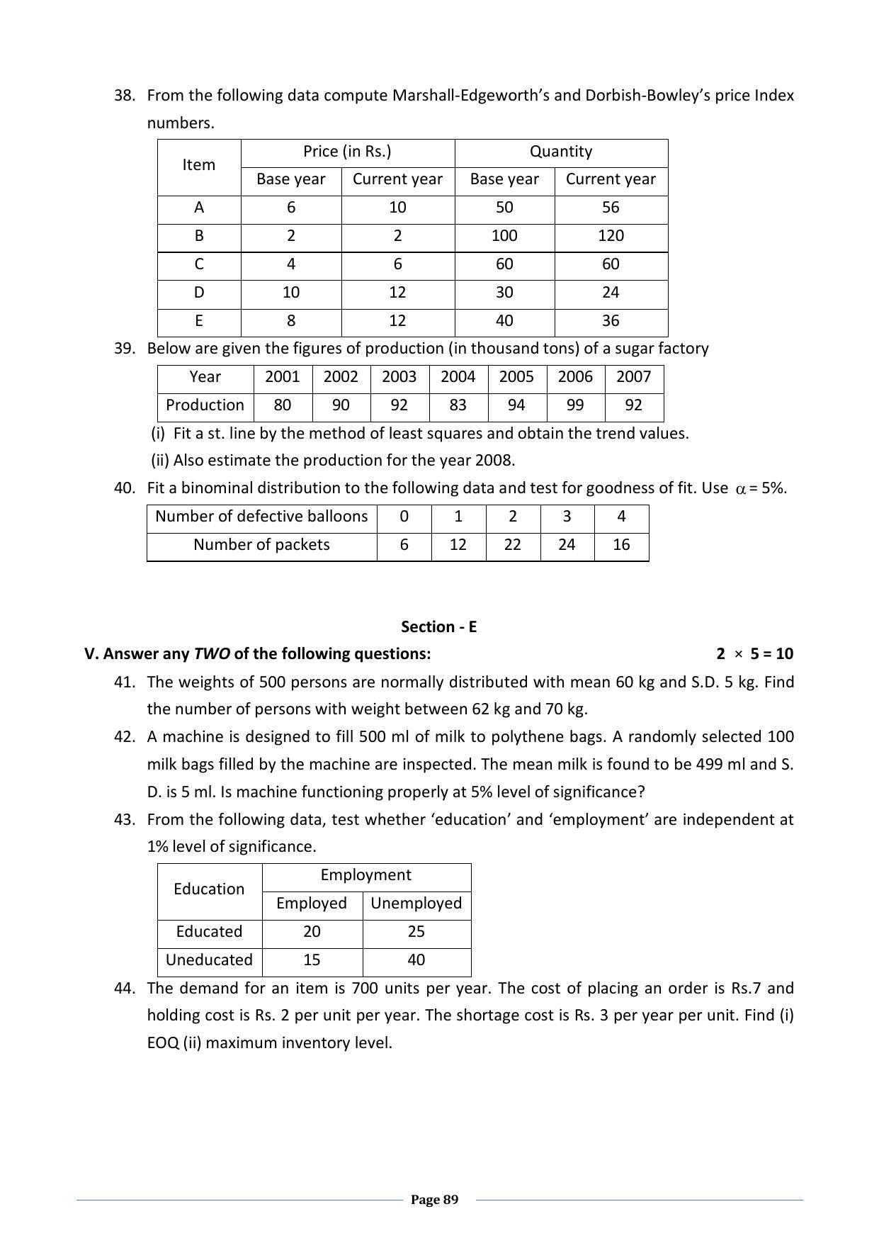 Karnataka 2nd PUC Question Bank for Statistics - Page 89