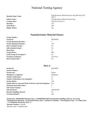 CUET PG 2023: MTQP09 – Nanoelectronics/Material Sciencs (Eng) Shift 3 (30-06-2023) Question Paper