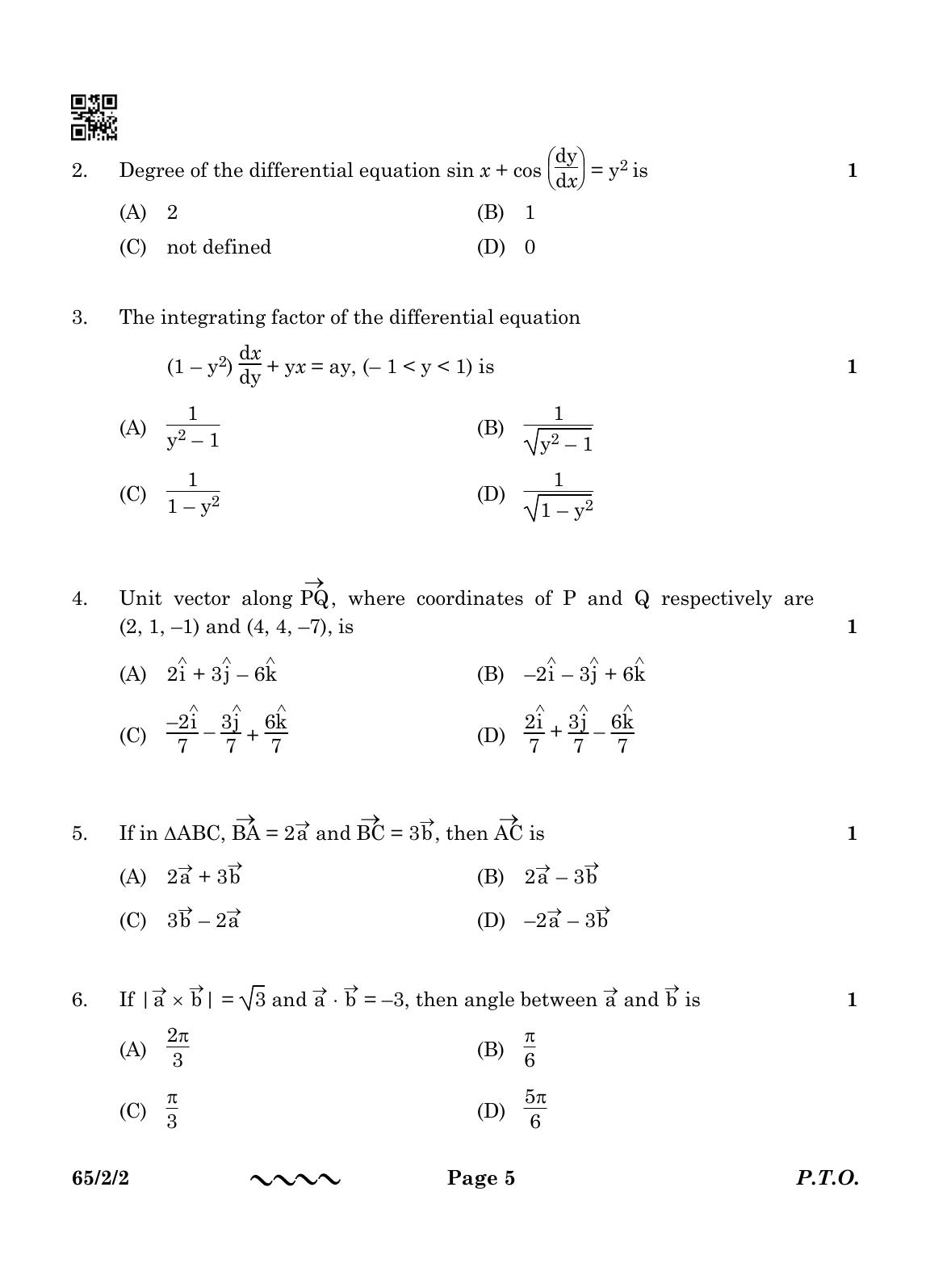 CBSE Class 12 65-2-2 MATHEMATICS 2023 Question Paper - Page 5