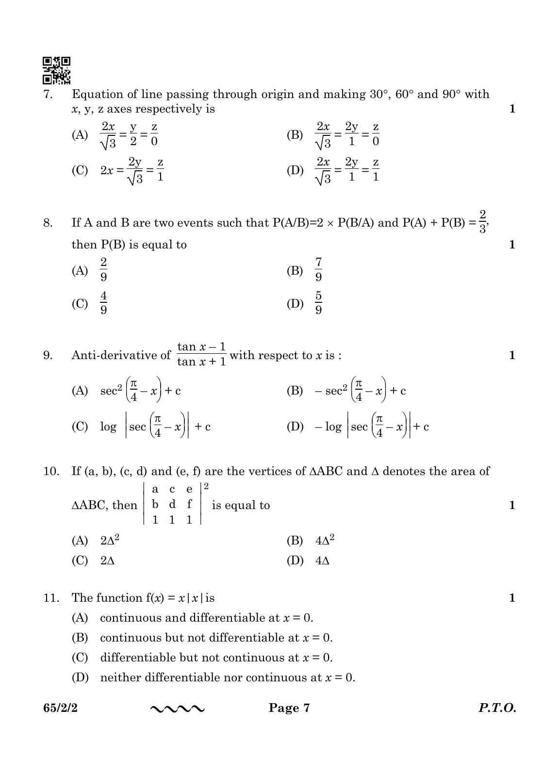 CBSE Class 12 65-2-2 MATHEMATICS 2023 Question Paper - Page 7