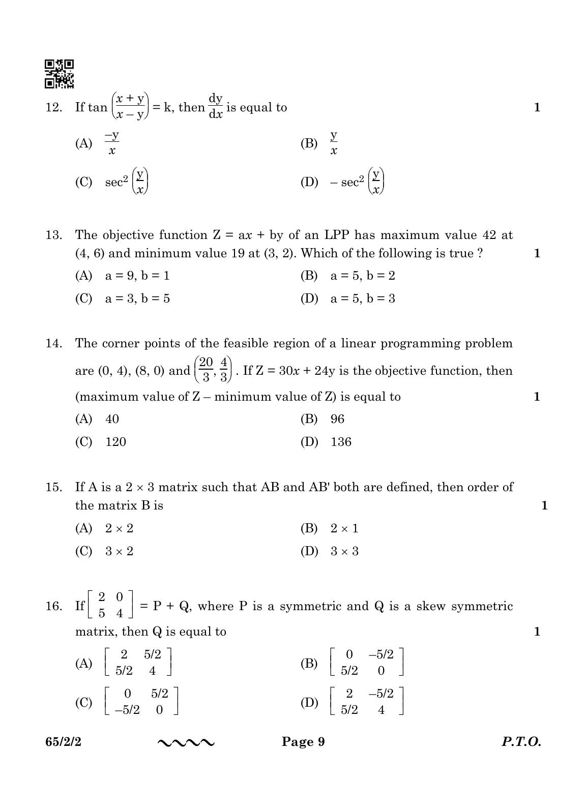 CBSE Class 12 65-2-2 MATHEMATICS 2023 Question Paper - Page 9