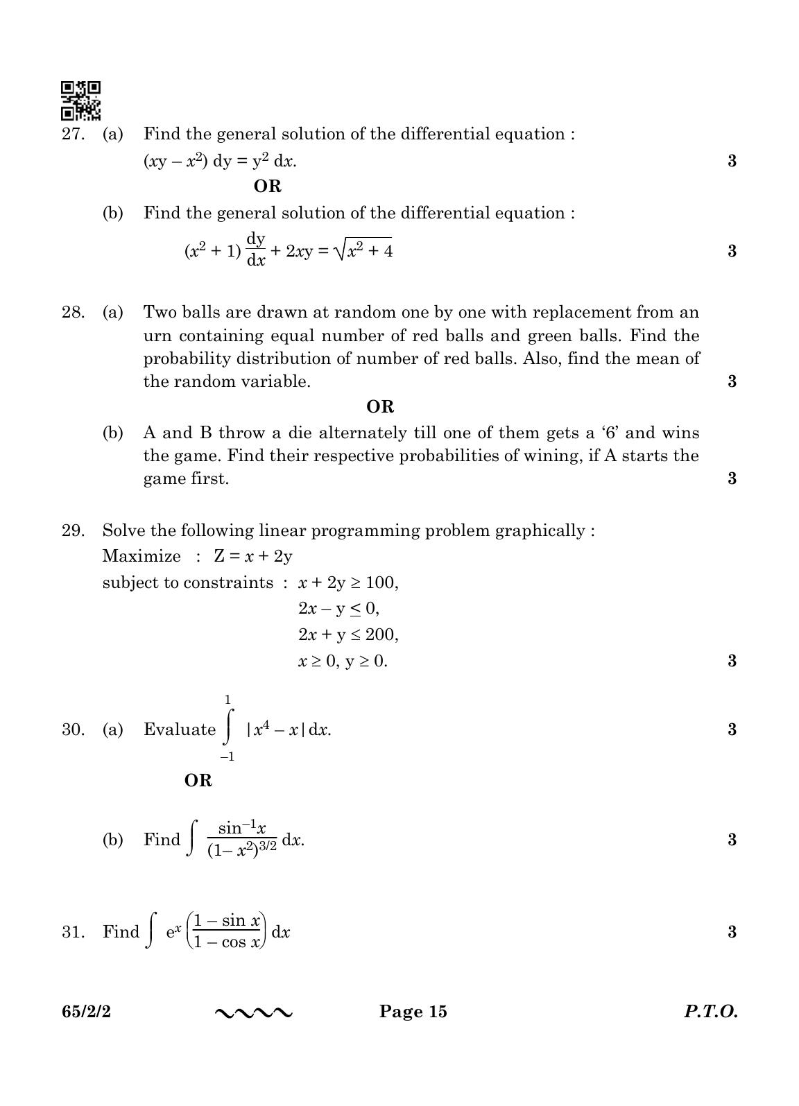 CBSE Class 12 65-2-2 MATHEMATICS 2023 Question Paper - Page 15