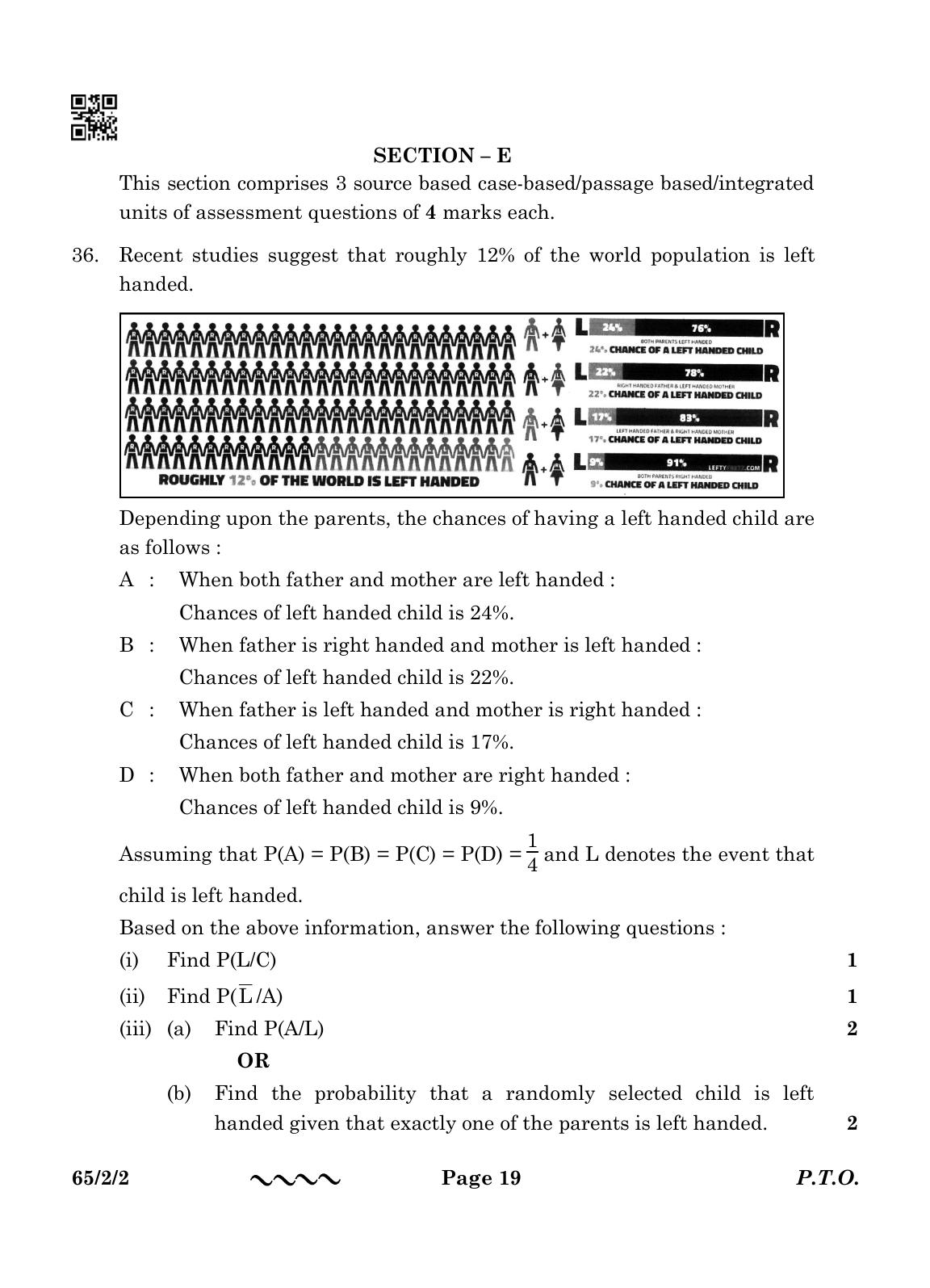 CBSE Class 12 65-2-2 MATHEMATICS 2023 Question Paper - Page 19