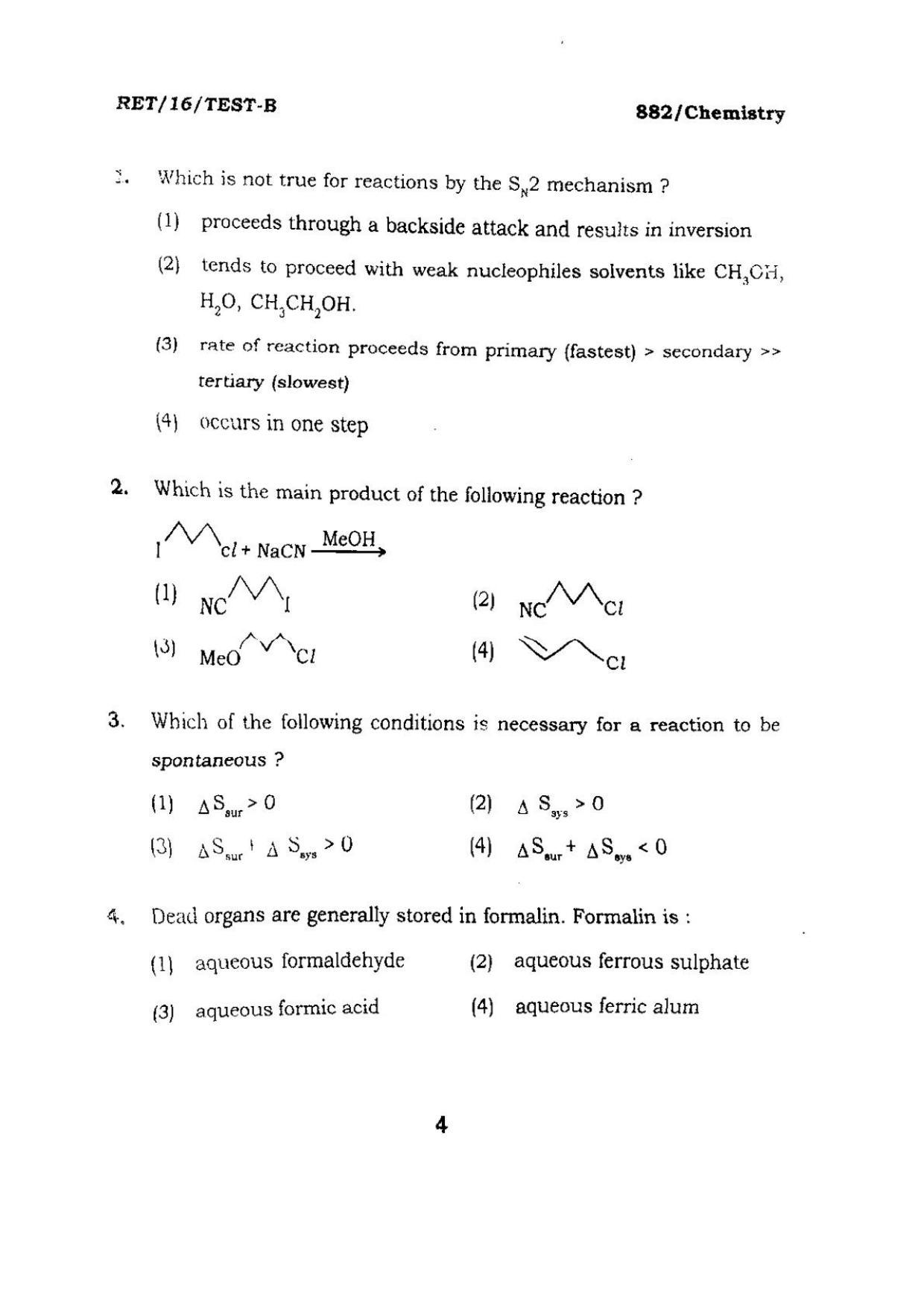 BHU RET CHEMISTRY 2016 Question Paper - Page 4