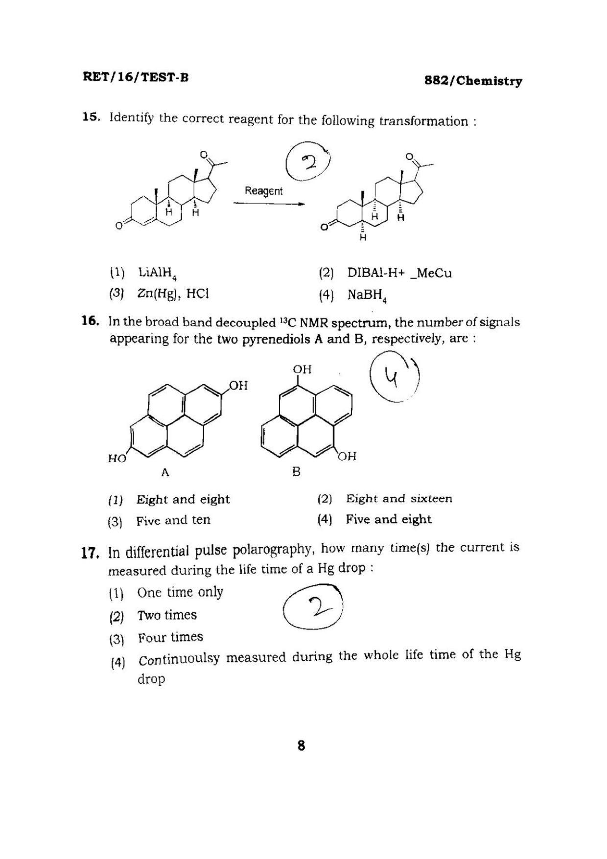 BHU RET CHEMISTRY 2016 Question Paper - Page 8