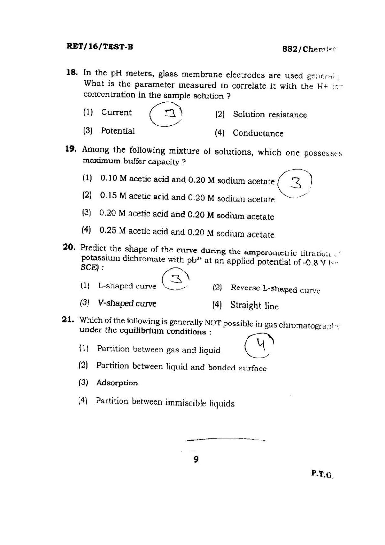 BHU RET CHEMISTRY 2016 Question Paper - Page 9