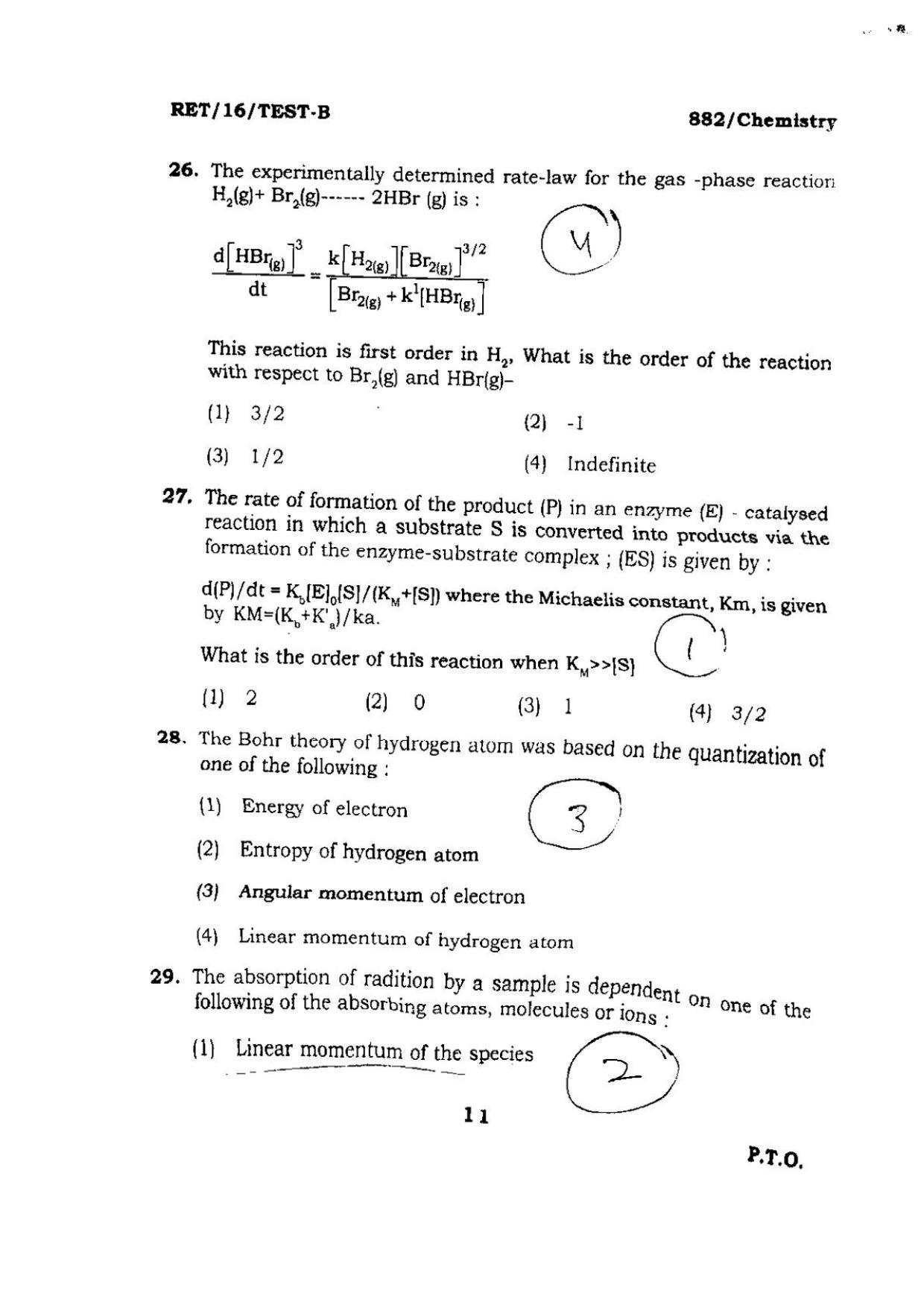 BHU RET CHEMISTRY 2016 Question Paper - Page 11