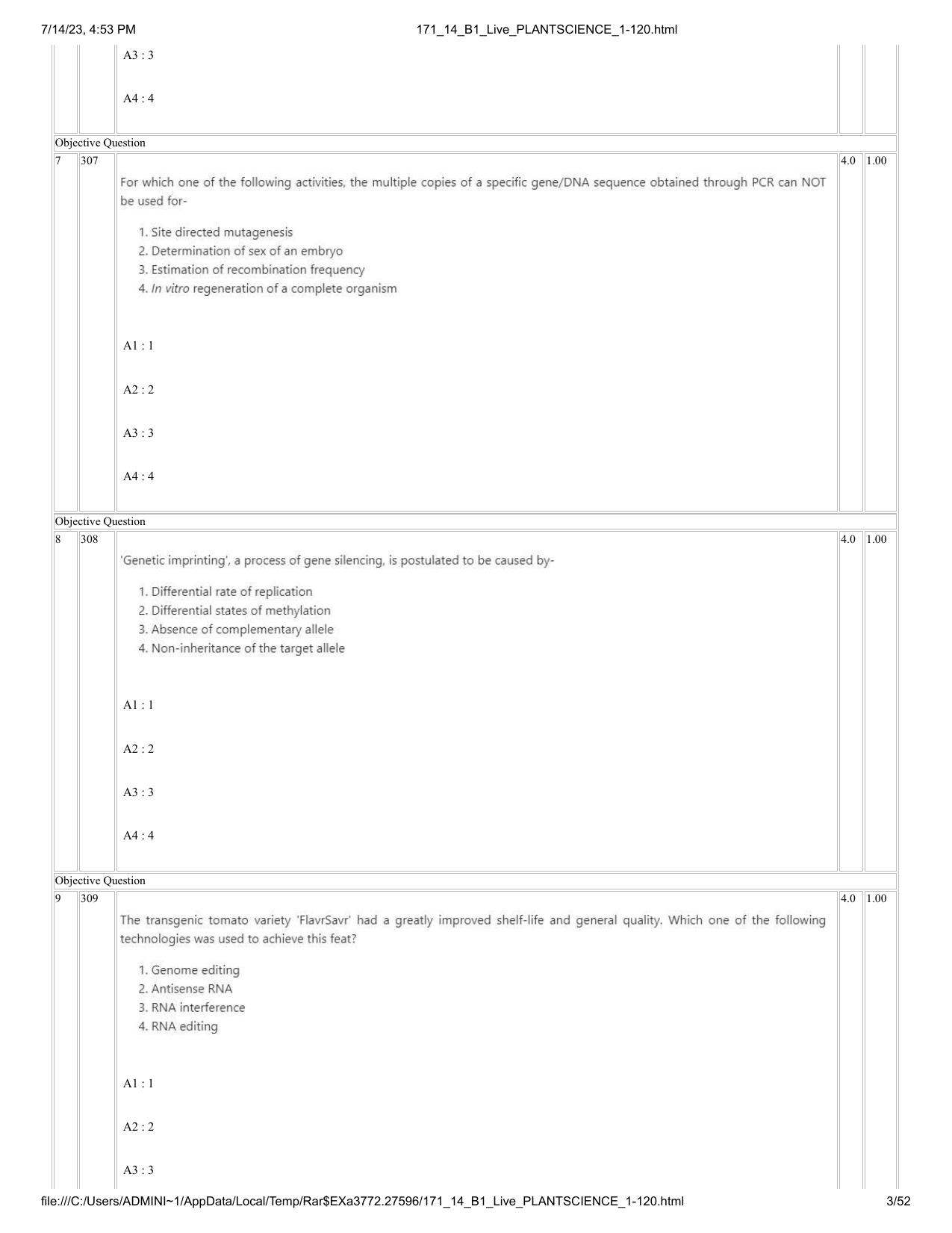 ICAR AIEEA PG 2023 PLANT SCIENCES Question Paper- 14 July 2023 - Page 3