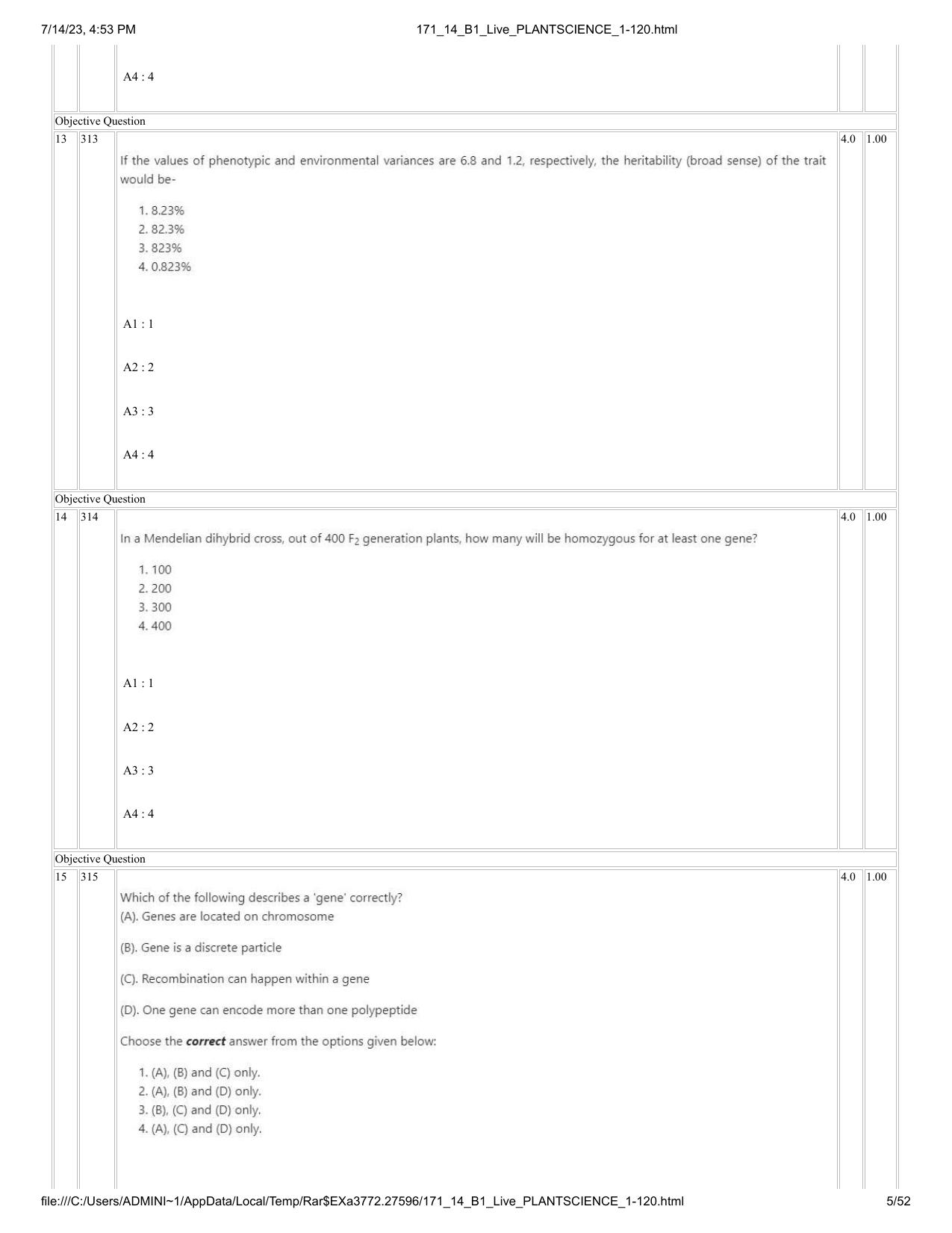 ICAR AIEEA PG 2023 PLANT SCIENCES Question Paper- 14 July 2023 - Page 5