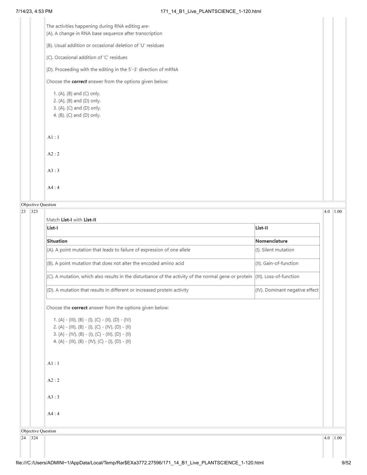 ICAR AIEEA PG 2023 PLANT SCIENCES Question Paper- 14 July 2023 - Page 9