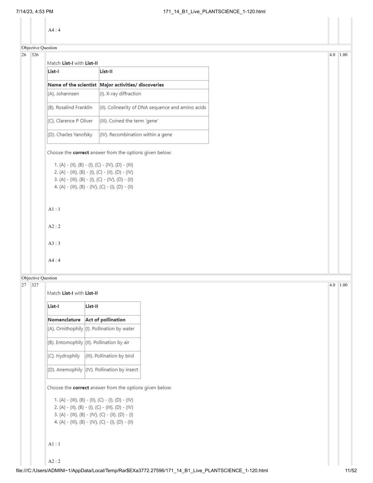 ICAR AIEEA PG 2023 PLANT SCIENCES Question Paper- 14 July 2023 - Page 11
