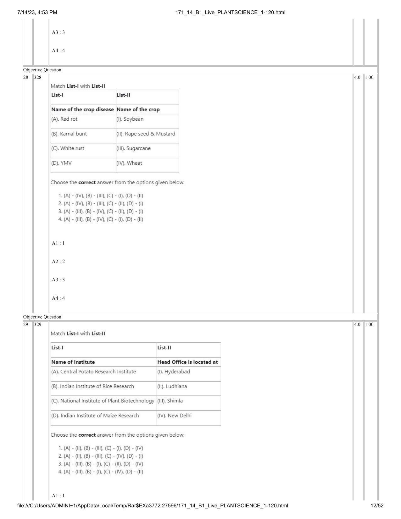 ICAR AIEEA PG 2023 PLANT SCIENCES Question Paper- 14 July 2023 - Page 12