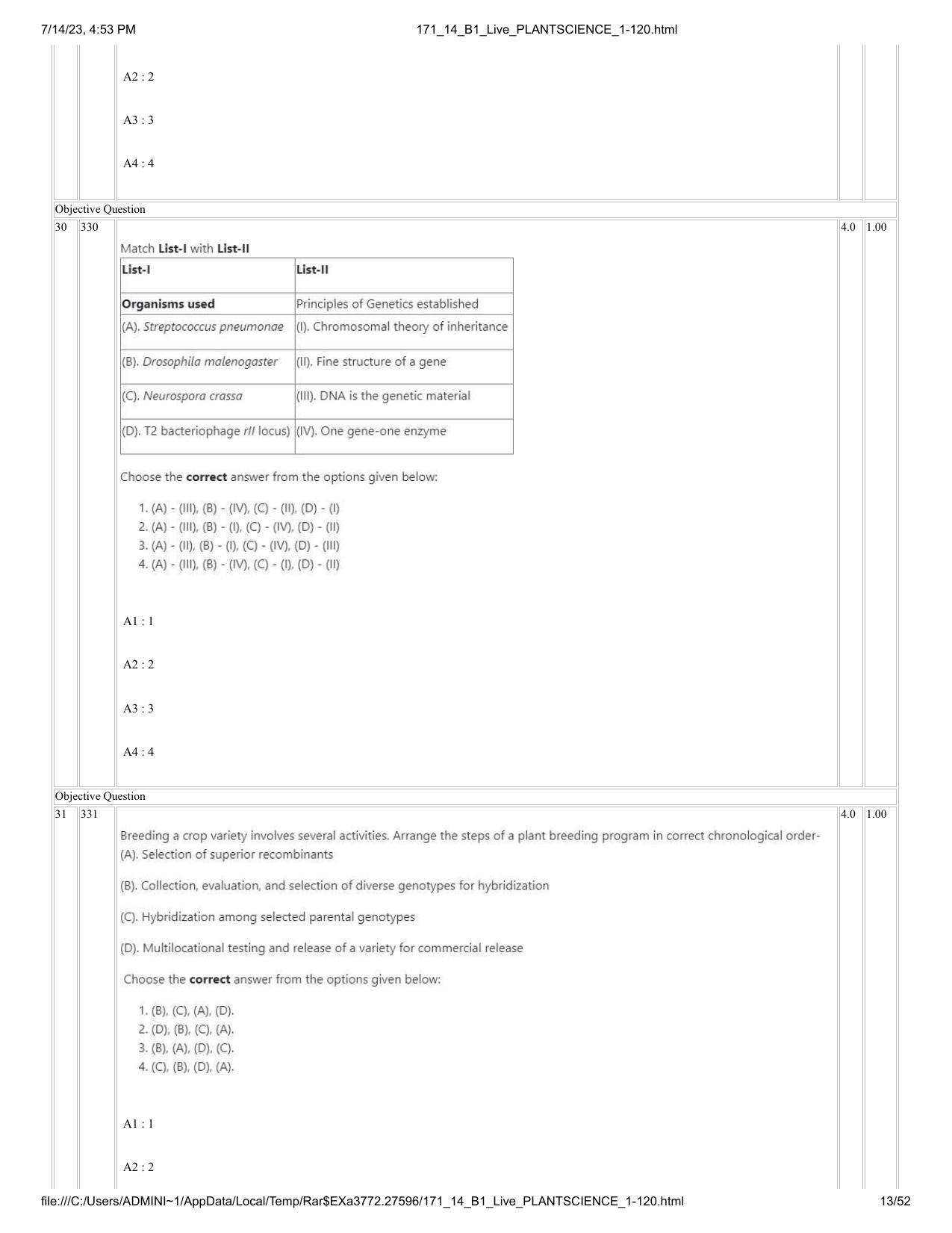 ICAR AIEEA PG 2023 PLANT SCIENCES Question Paper- 14 July 2023 - Page 13