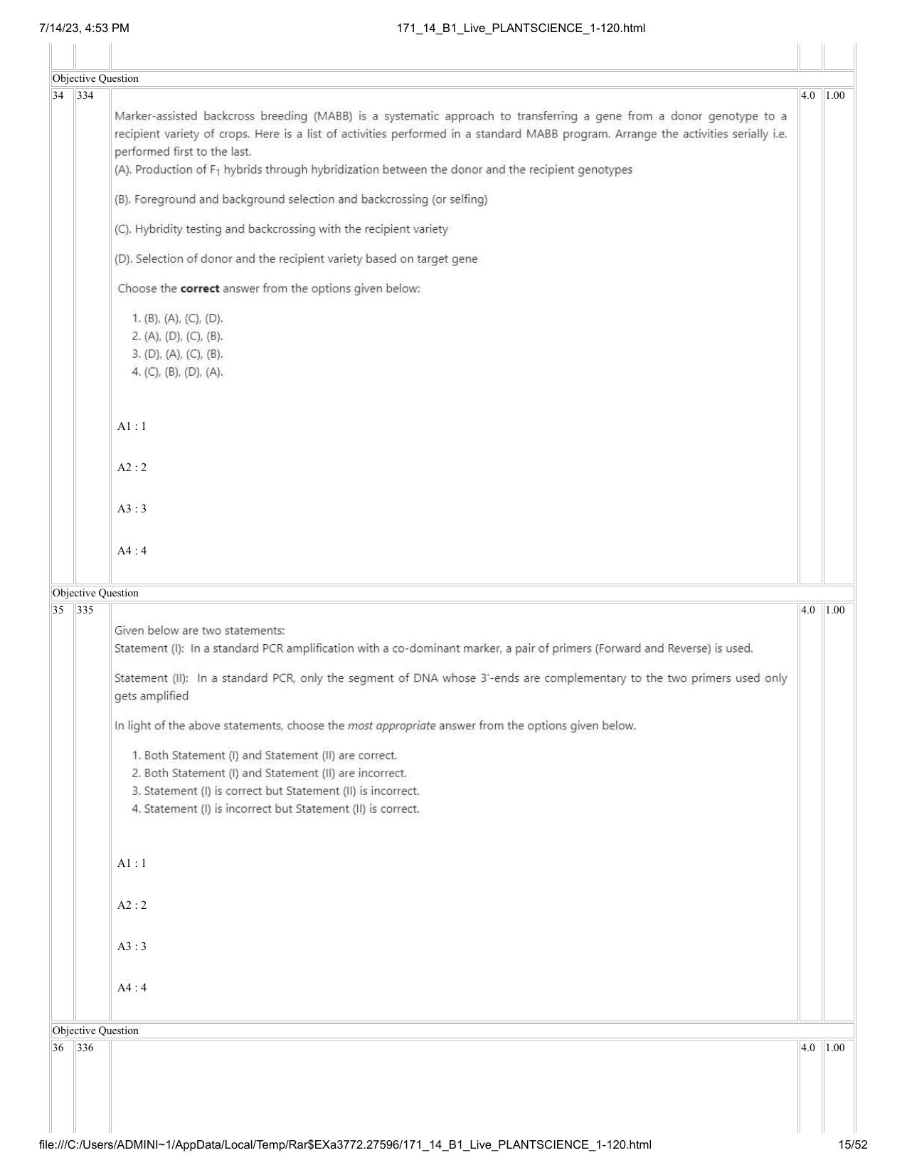 ICAR AIEEA PG 2023 PLANT SCIENCES Question Paper- 14 July 2023 - Page 15