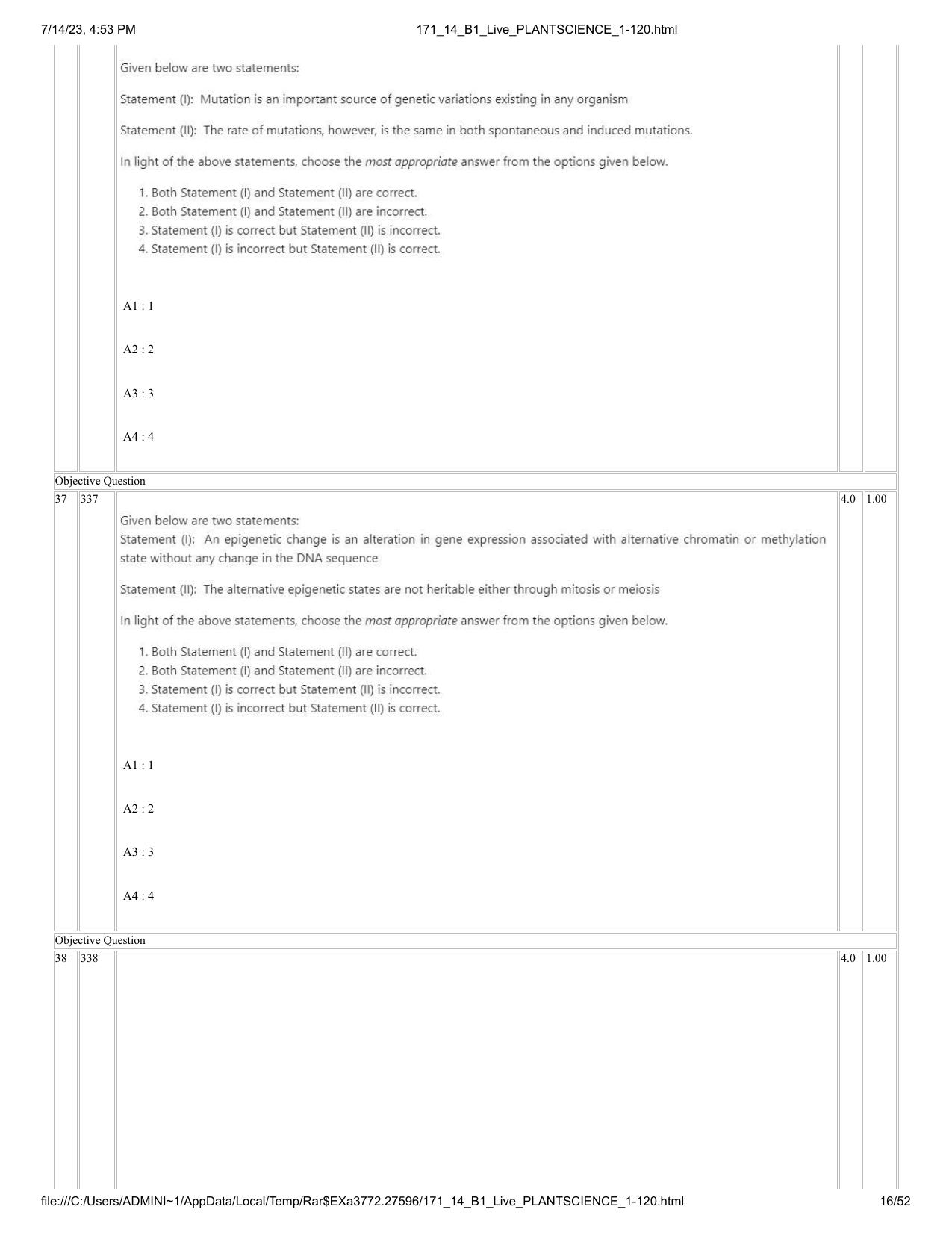 ICAR AIEEA PG 2023 PLANT SCIENCES Question Paper- 14 July 2023 - Page 16