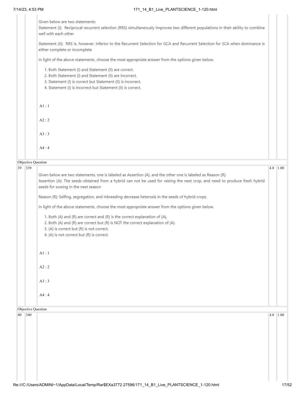 ICAR AIEEA PG 2023 PLANT SCIENCES Question Paper- 14 July 2023 - Page 17