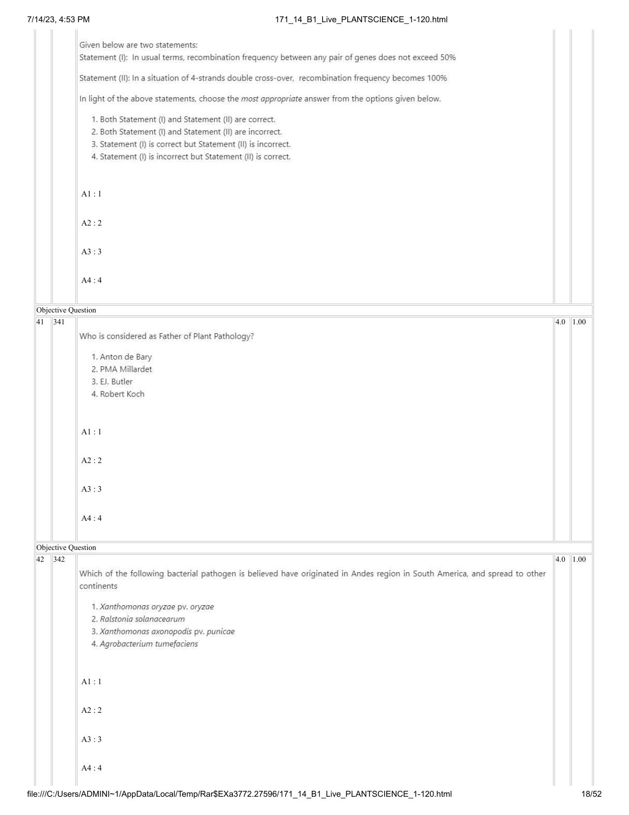 ICAR AIEEA PG 2023 PLANT SCIENCES Question Paper- 14 July 2023 - Page 18