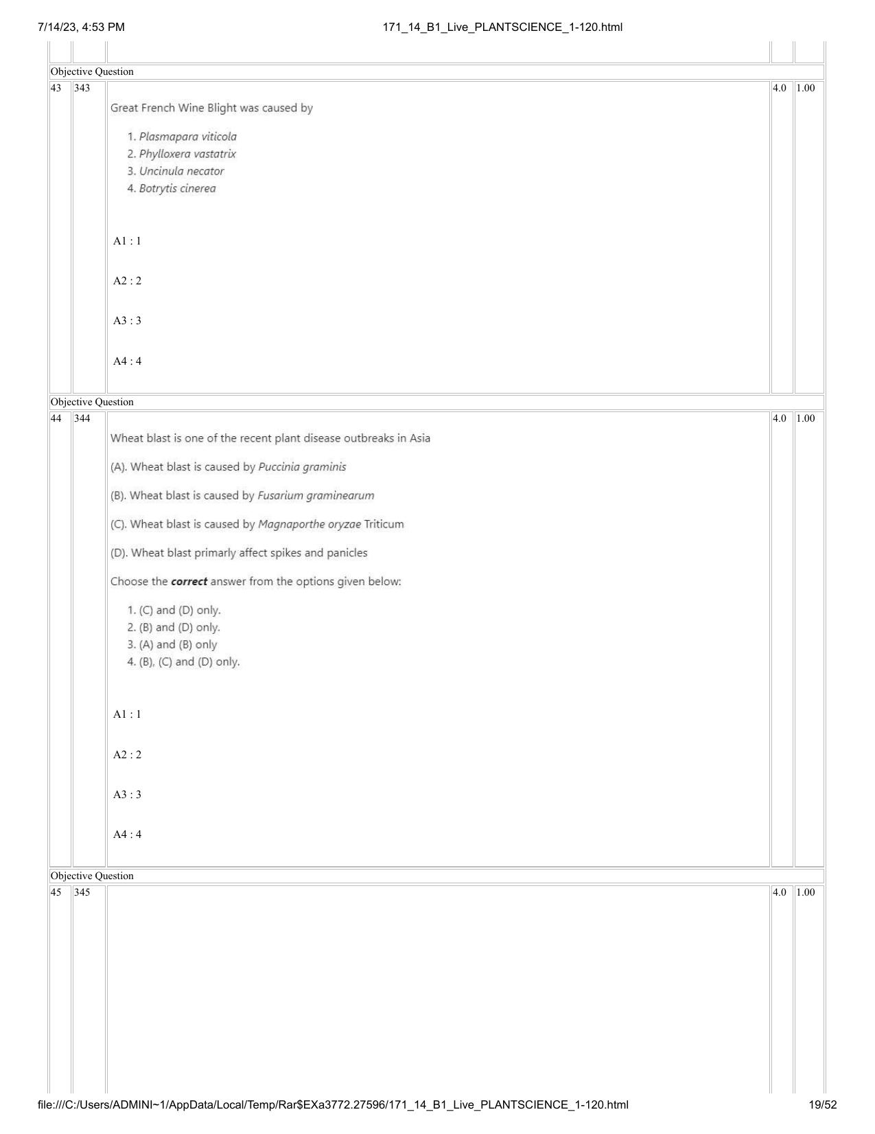 ICAR AIEEA PG 2023 PLANT SCIENCES Question Paper- 14 July 2023 - Page 19