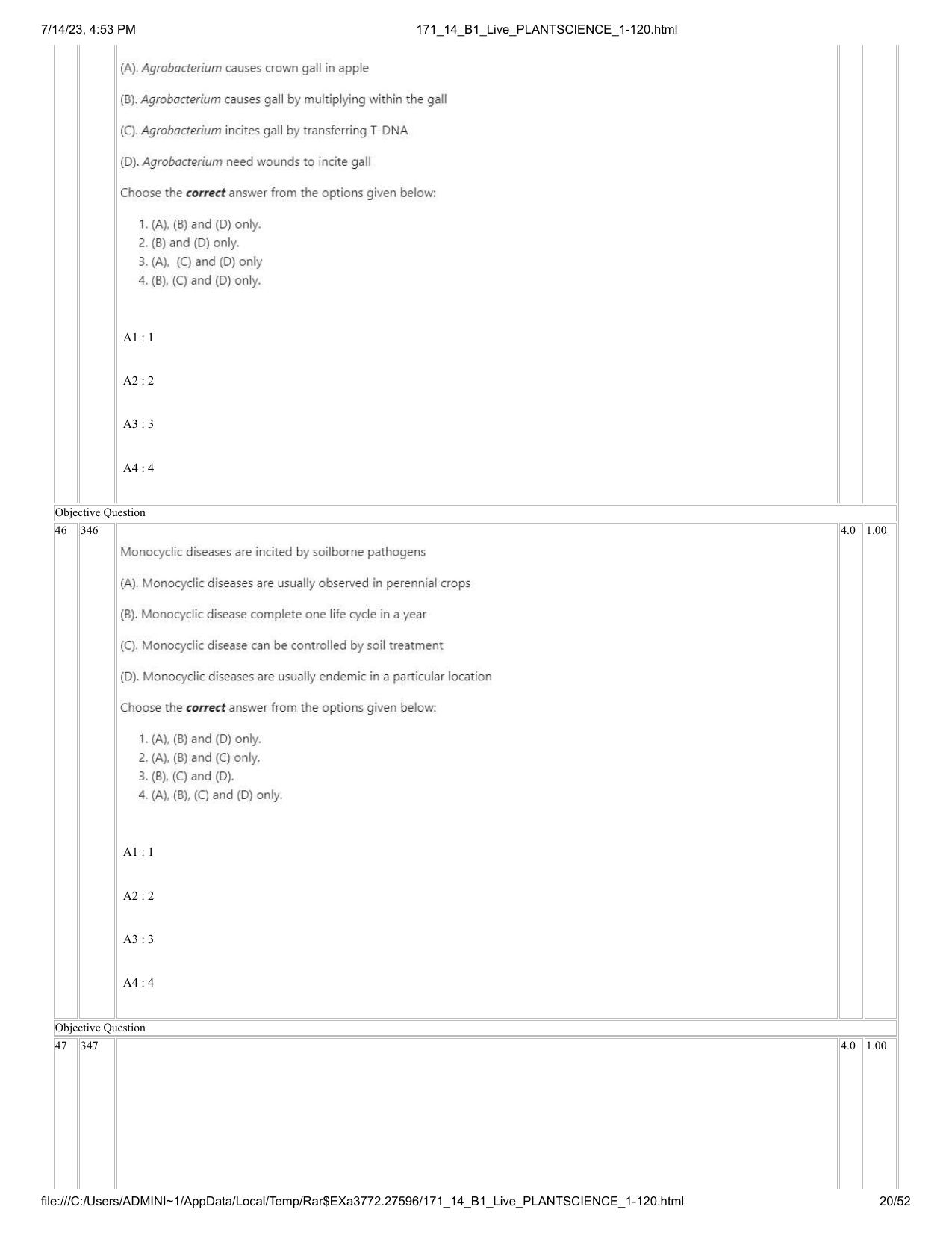 ICAR AIEEA PG 2023 PLANT SCIENCES Question Paper- 14 July 2023 - Page 20