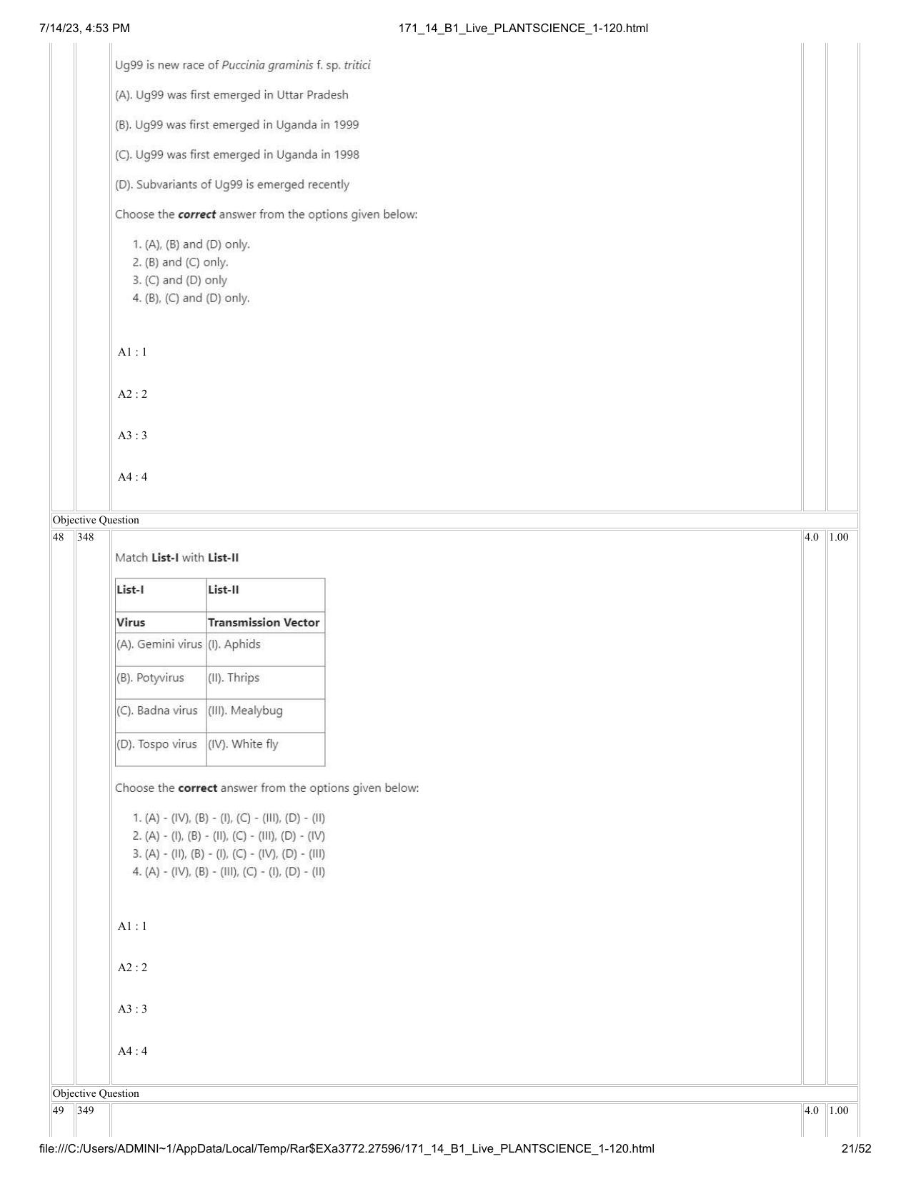 ICAR AIEEA PG 2023 PLANT SCIENCES Question Paper- 14 July 2023 - Page 21
