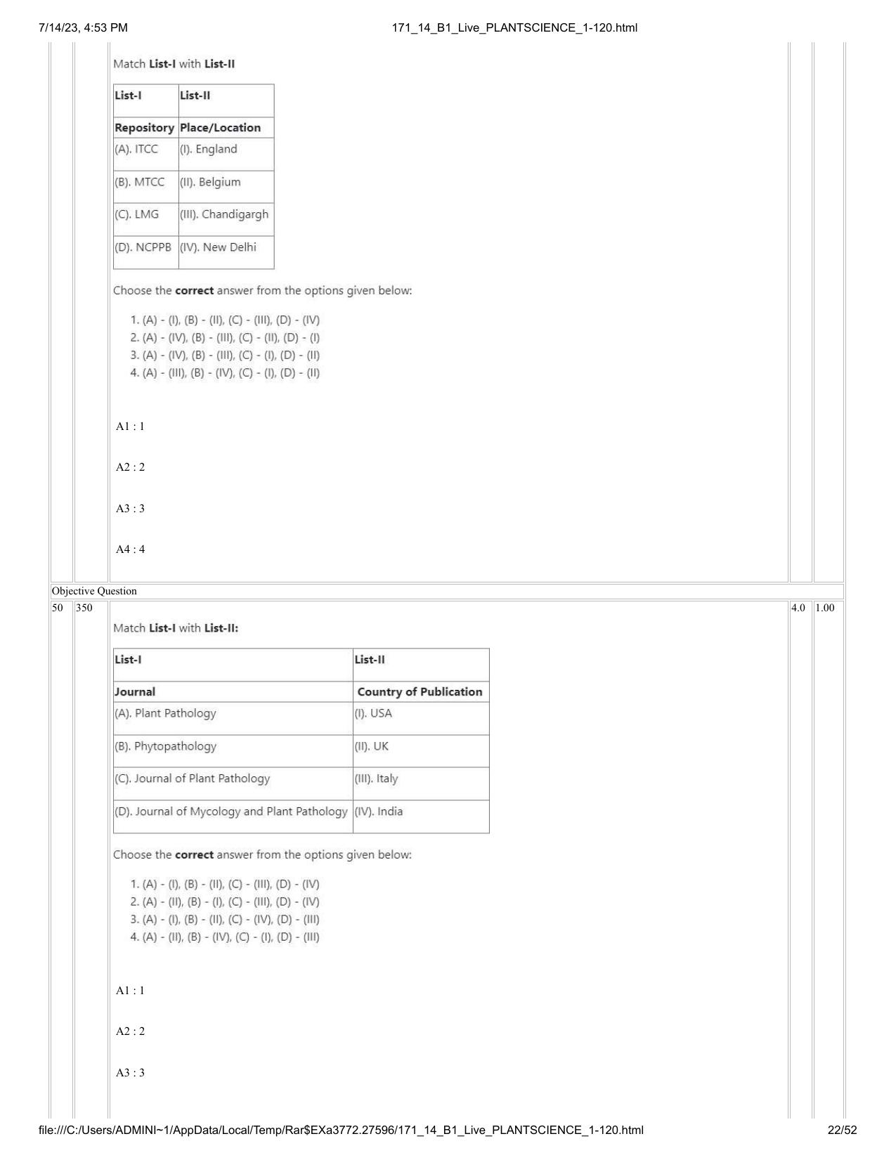 ICAR AIEEA PG 2023 PLANT SCIENCES Question Paper- 14 July 2023 - Page 22