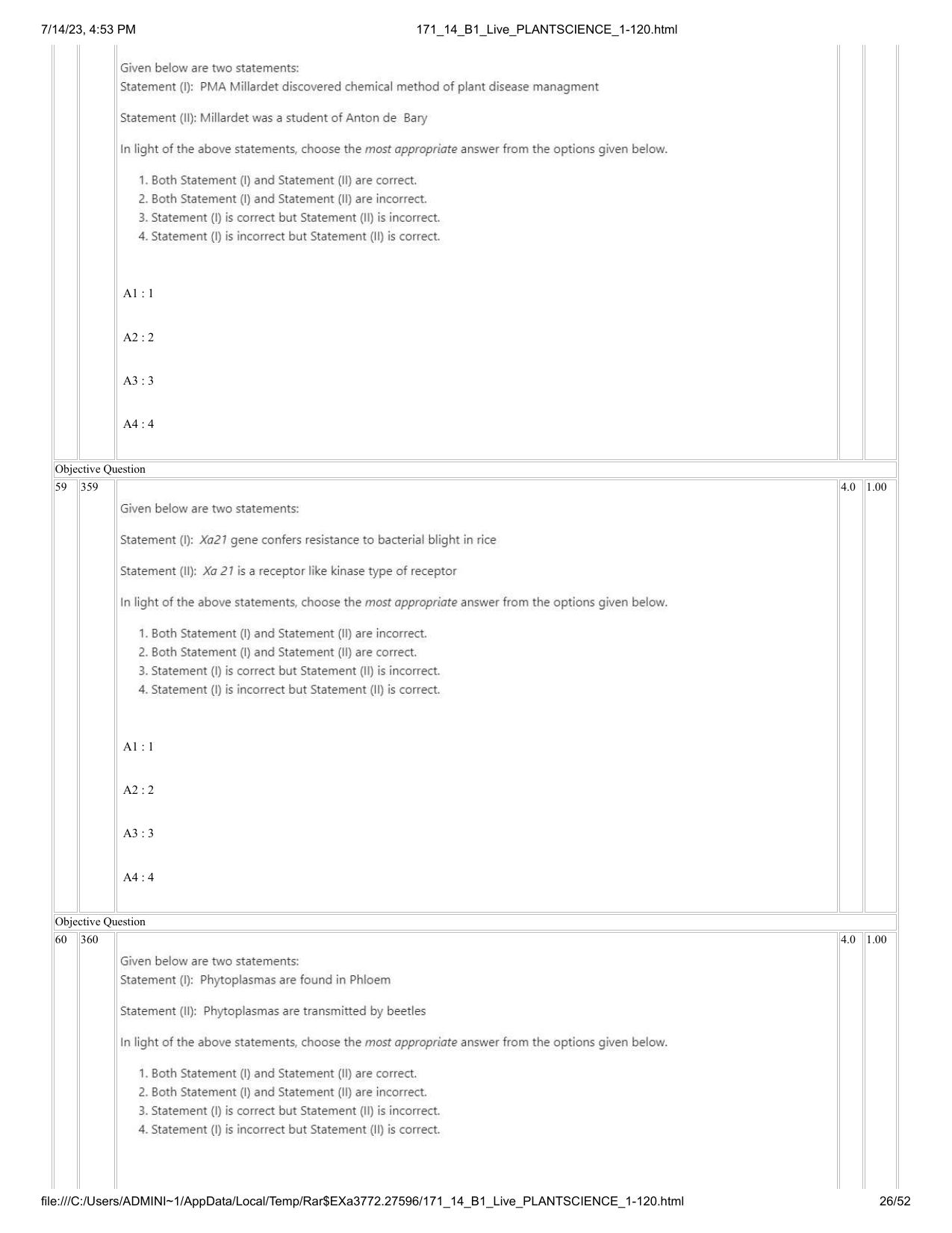 ICAR AIEEA PG 2023 PLANT SCIENCES Question Paper- 14 July 2023 - Page 26