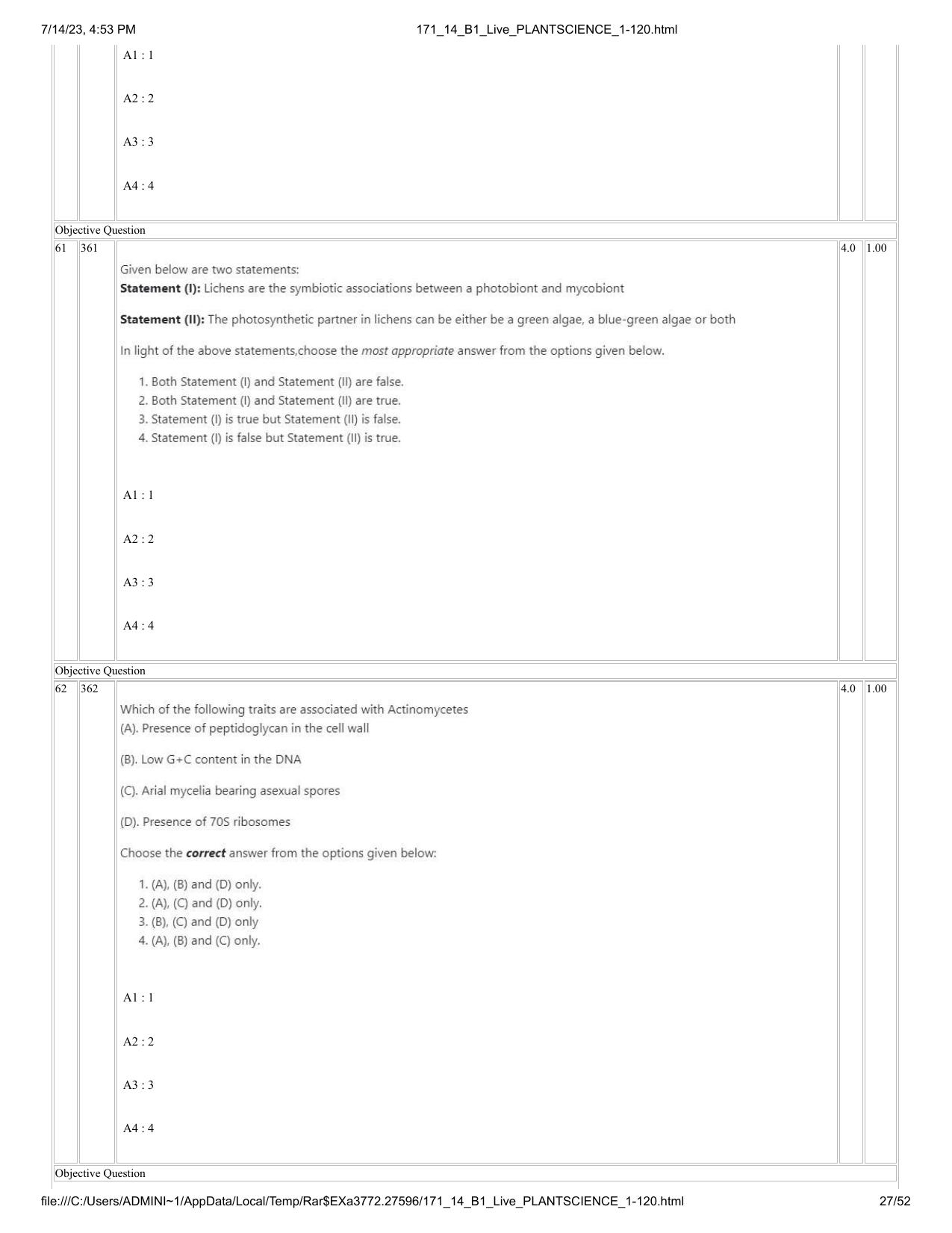 ICAR AIEEA PG 2023 PLANT SCIENCES Question Paper- 14 July 2023 - Page 27