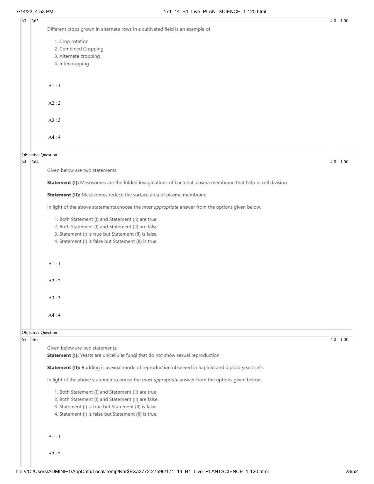 ICAR AIEEA PG 2023 PLANT SCIENCES Question Paper- 14 July 2023 - Page 28