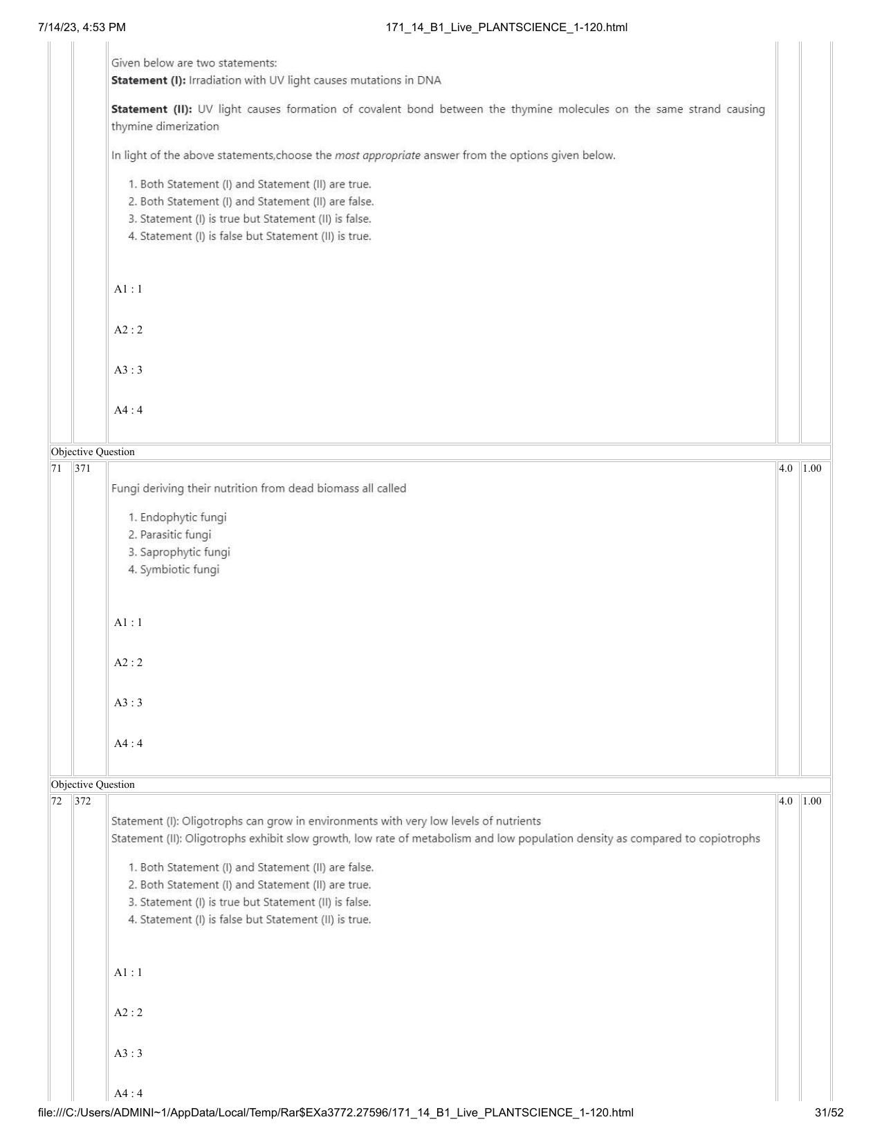ICAR AIEEA PG 2023 PLANT SCIENCES Question Paper- 14 July 2023 - Page 31