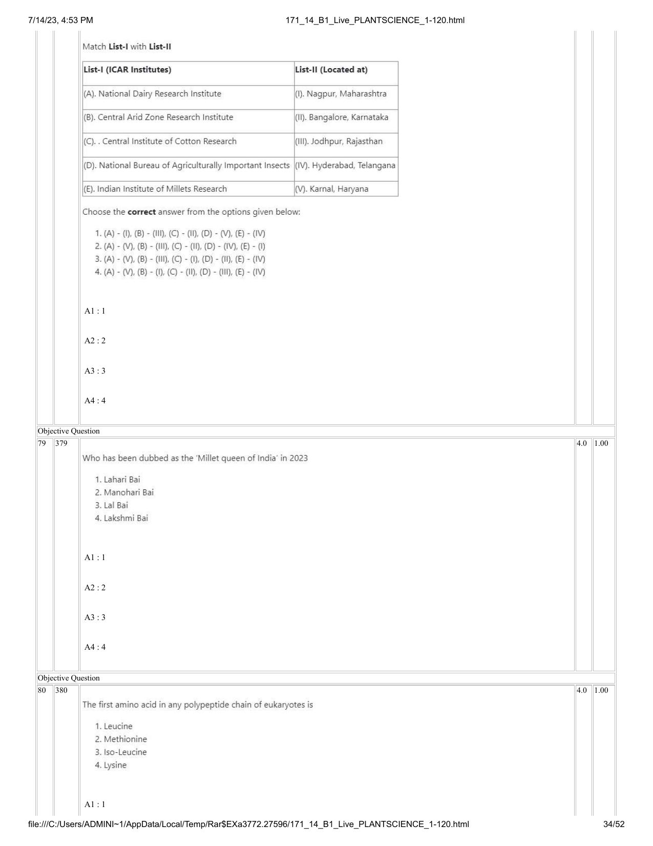 ICAR AIEEA PG 2023 PLANT SCIENCES Question Paper- 14 July 2023 - Page 34