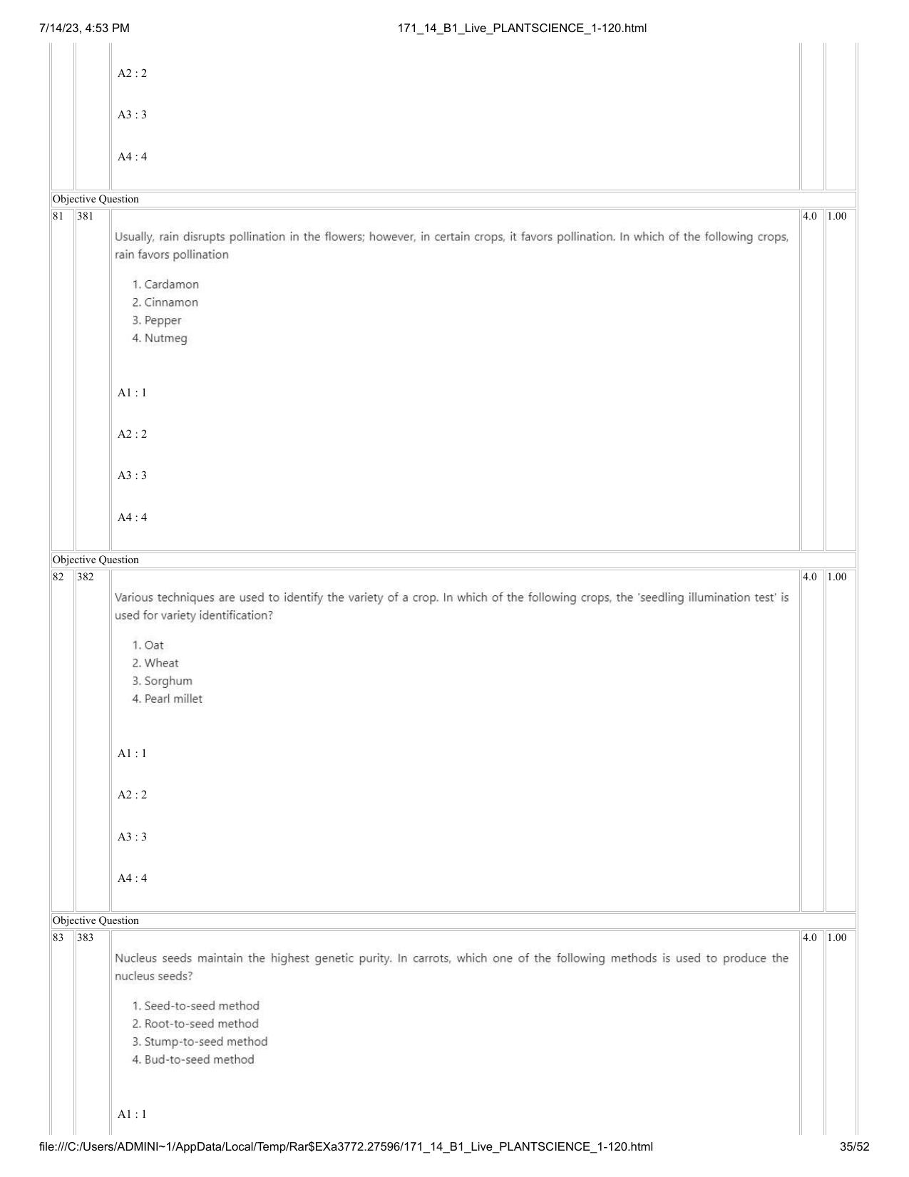 ICAR AIEEA PG 2023 PLANT SCIENCES Question Paper- 14 July 2023 - Page 35