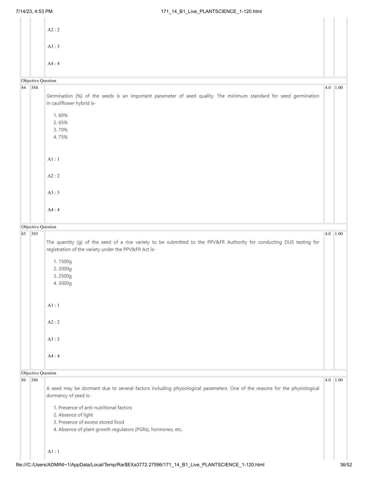 ICAR AIEEA PG 2023 PLANT SCIENCES Question Paper- 14 July 2023 - Page 36