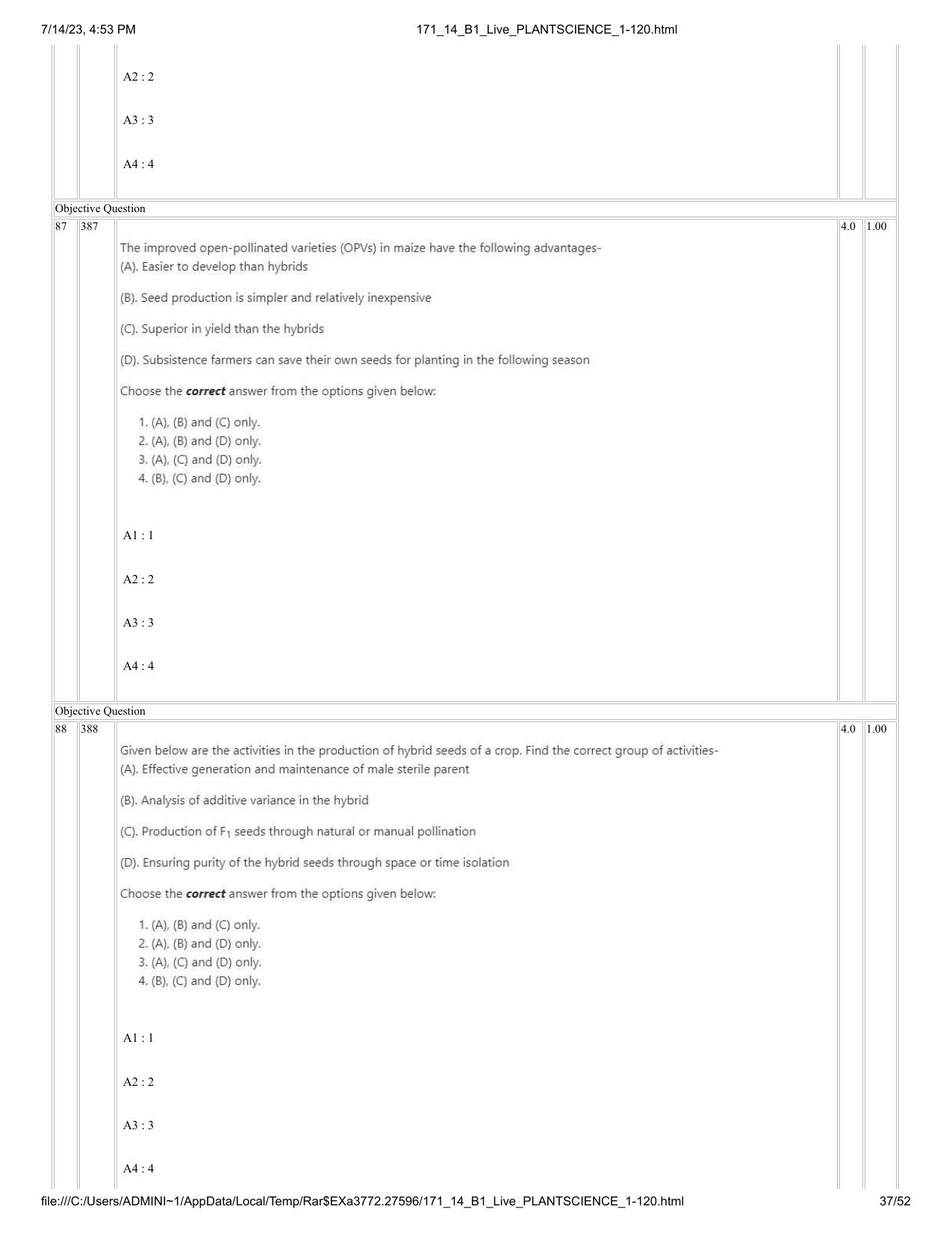 ICAR AIEEA PG 2023 PLANT SCIENCES Question Paper- 14 July 2023 - Page 37