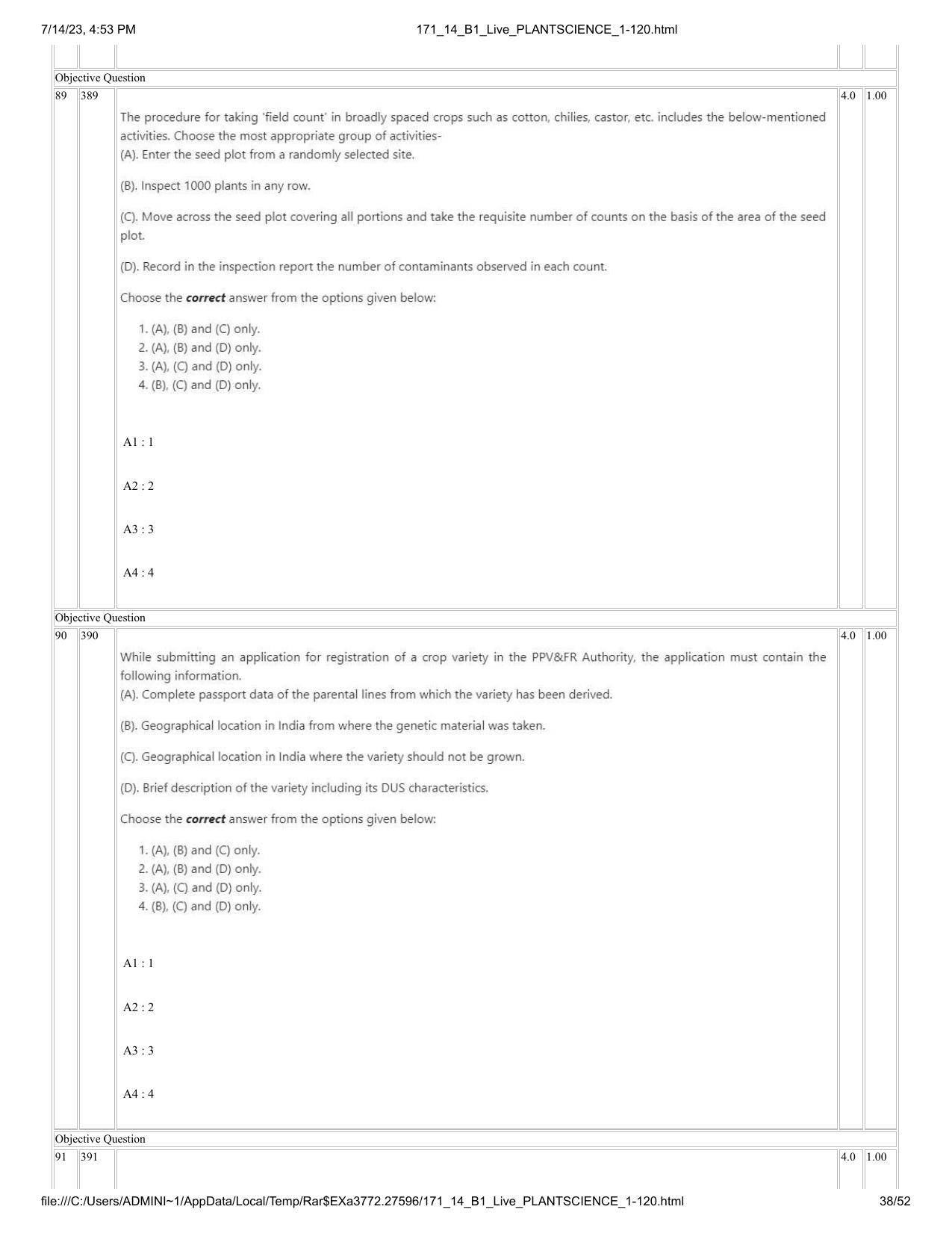 ICAR AIEEA PG 2023 PLANT SCIENCES Question Paper- 14 July 2023 - Page 38
