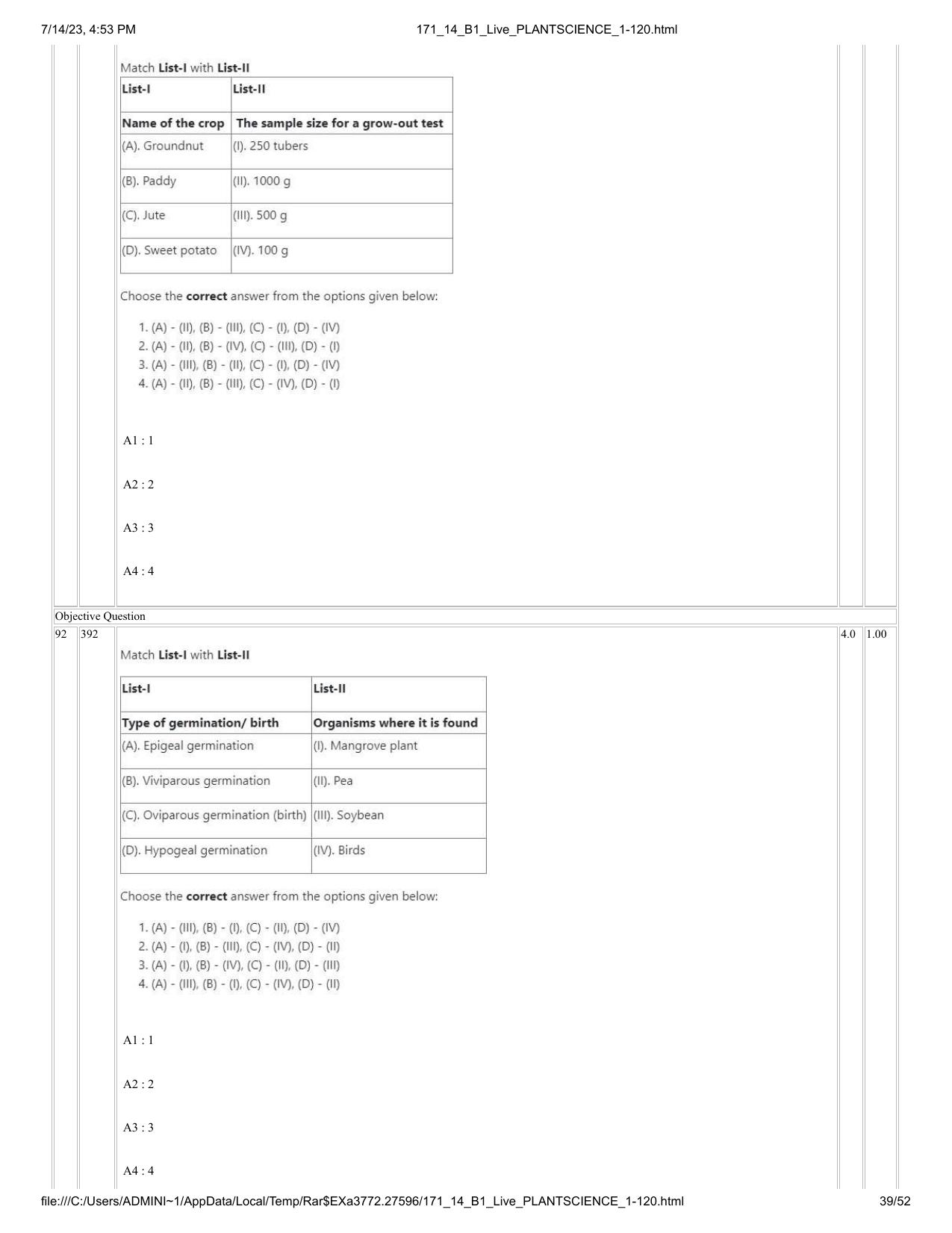 ICAR AIEEA PG 2023 PLANT SCIENCES Question Paper- 14 July 2023 - Page 39