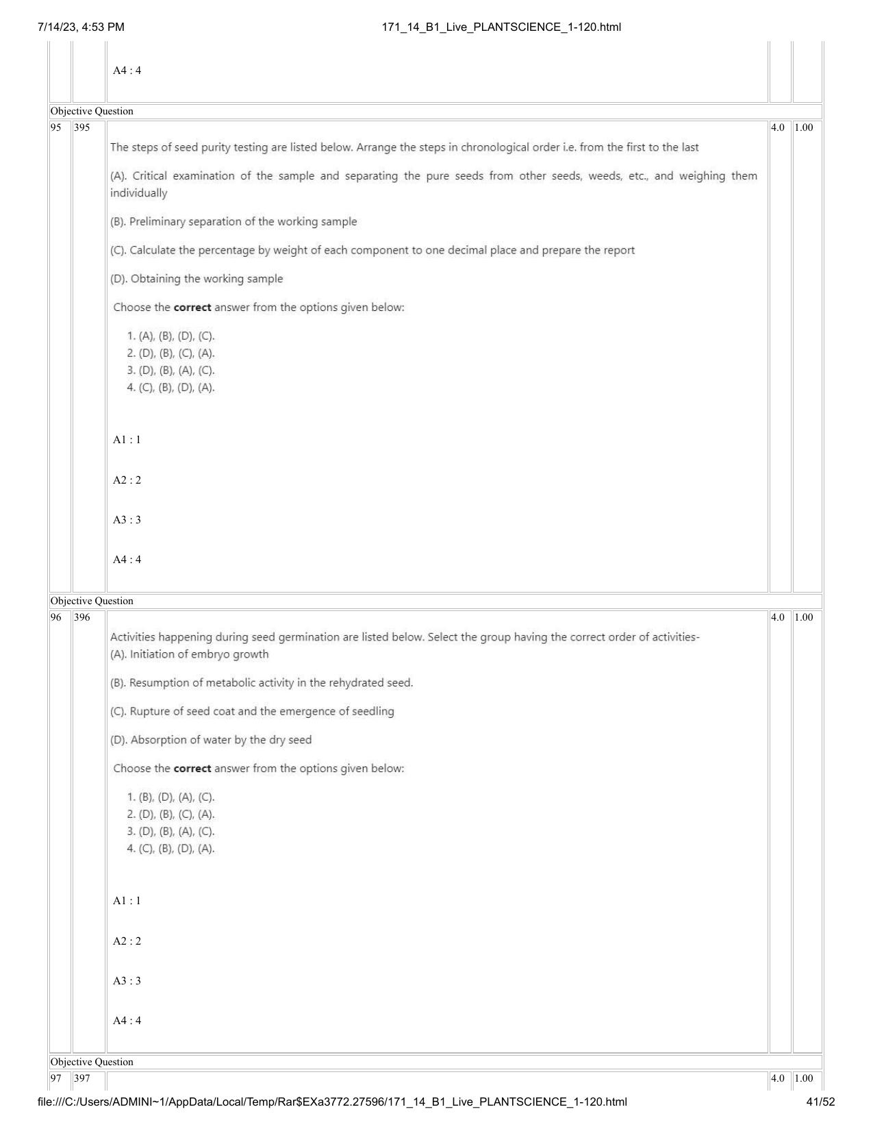 ICAR AIEEA PG 2023 PLANT SCIENCES Question Paper- 14 July 2023 - Page 41
