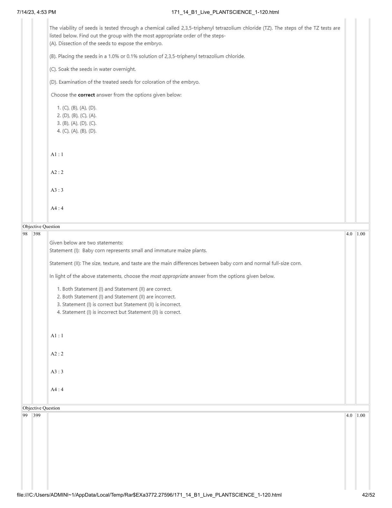 ICAR AIEEA PG 2023 PLANT SCIENCES Question Paper- 14 July 2023 - Page 42