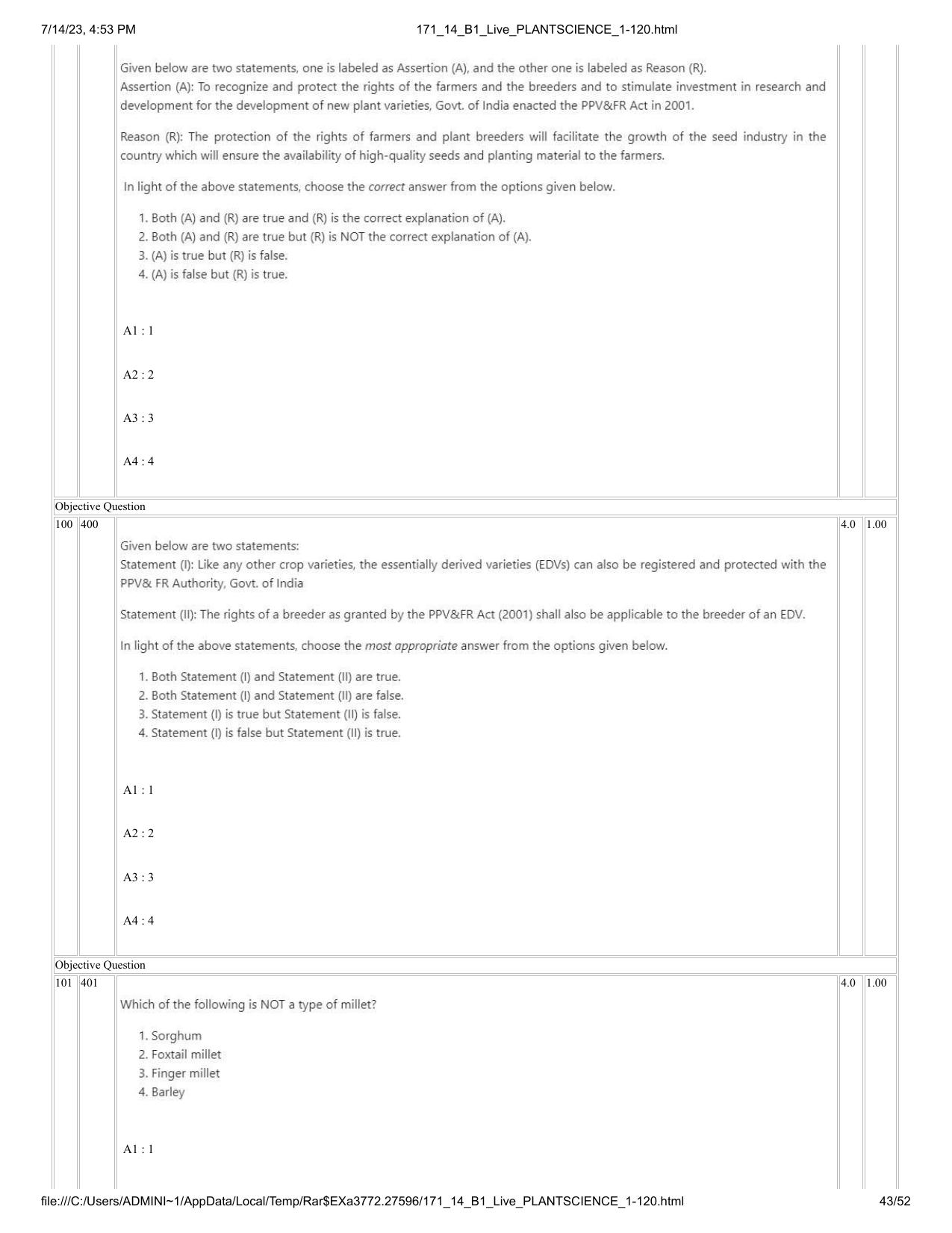 ICAR AIEEA PG 2023 PLANT SCIENCES Question Paper- 14 July 2023 - Page 43