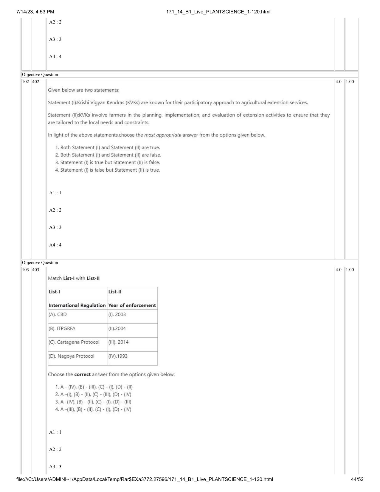 ICAR AIEEA PG 2023 PLANT SCIENCES Question Paper- 14 July 2023 - Page 44
