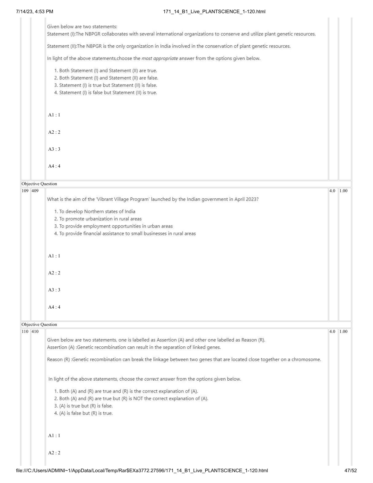 ICAR AIEEA PG 2023 PLANT SCIENCES Question Paper- 14 July 2023 - Page 47