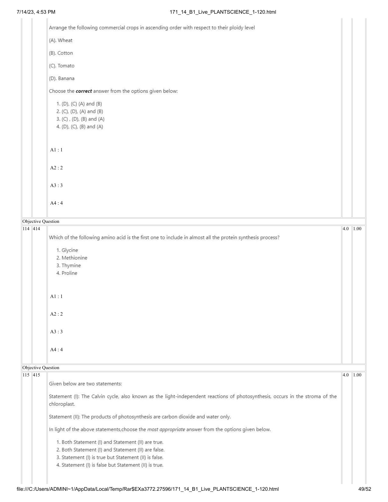 ICAR AIEEA PG 2023 PLANT SCIENCES Question Paper- 14 July 2023 - Page 49