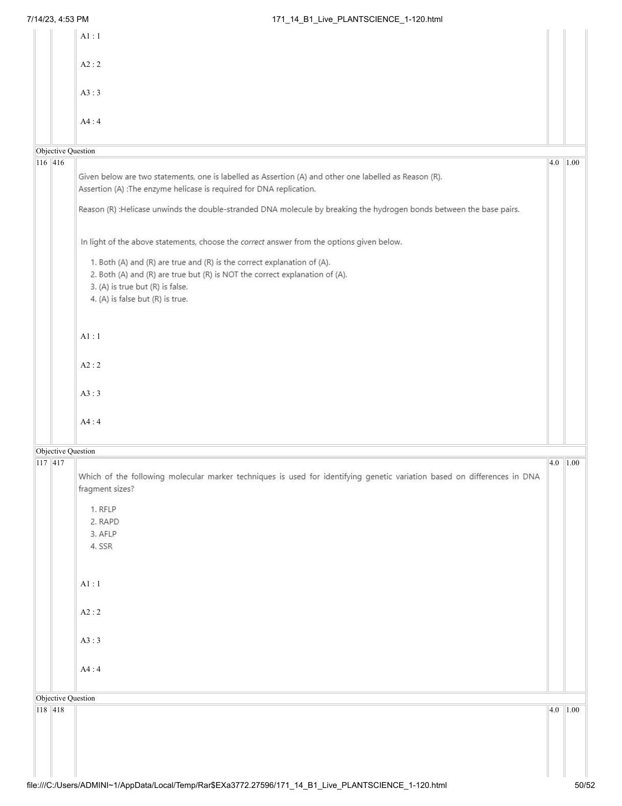 ICAR AIEEA PG 2023 PLANT SCIENCES Question Paper- 14 July 2023 - Page 50