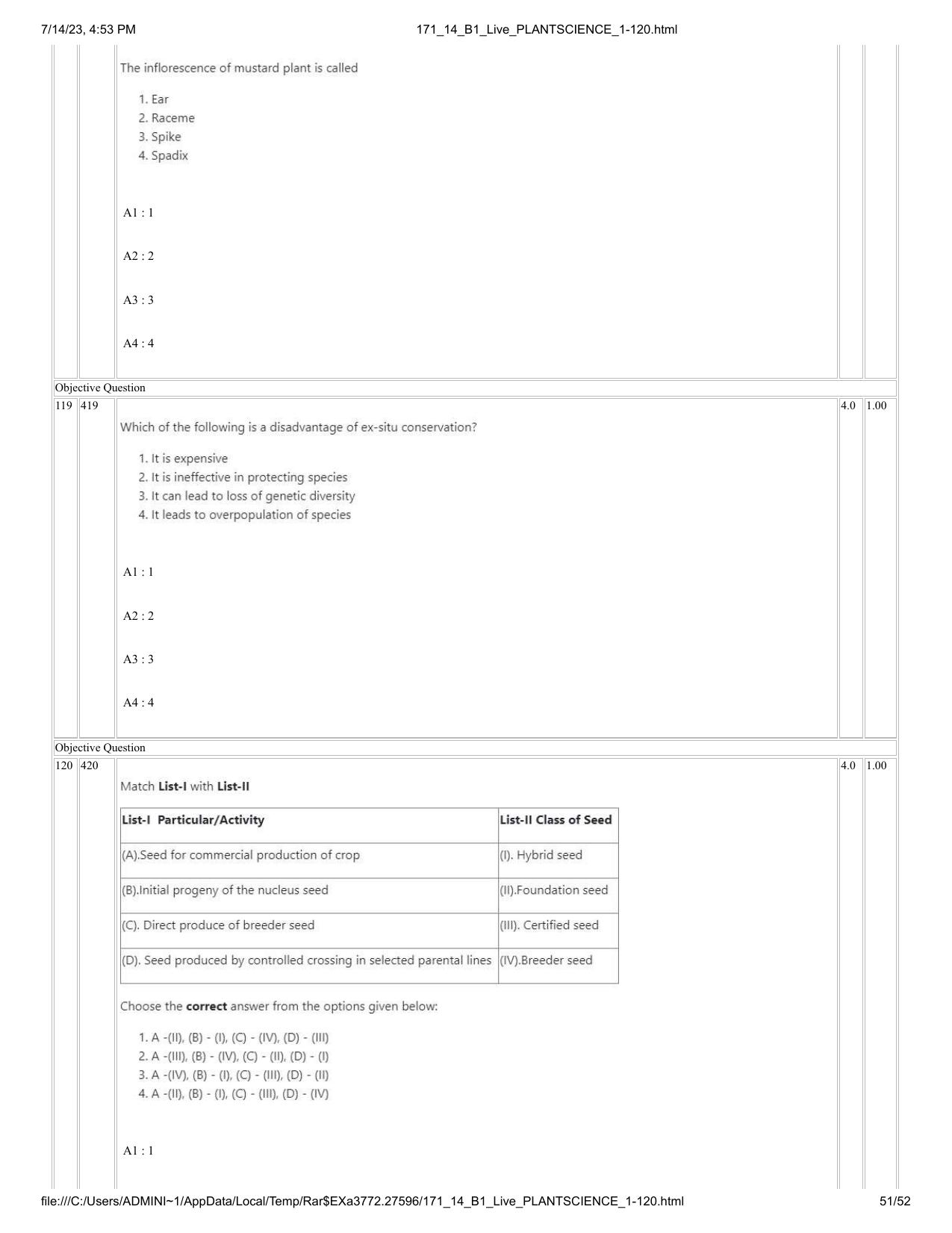 ICAR AIEEA PG 2023 PLANT SCIENCES Question Paper- 14 July 2023 - Page 51